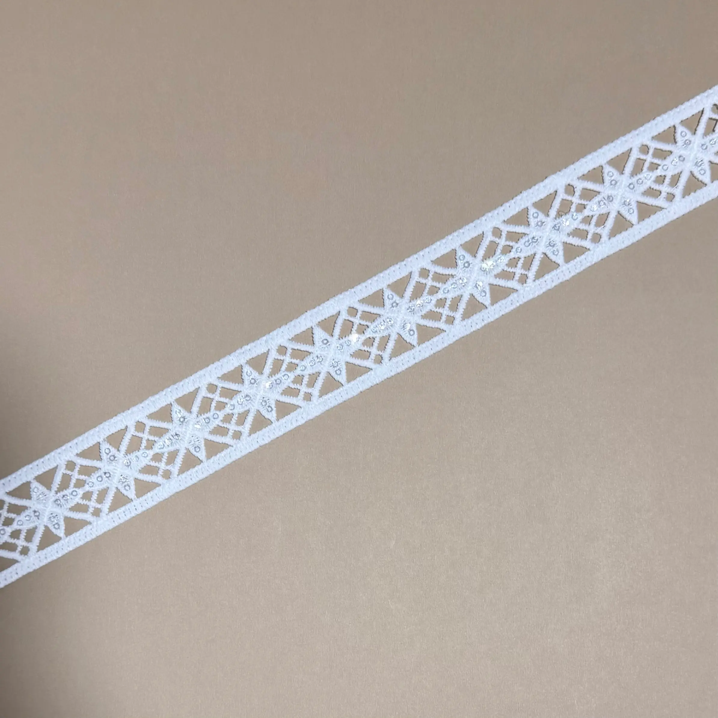 Sequinned Star and Lattice Double border Lace