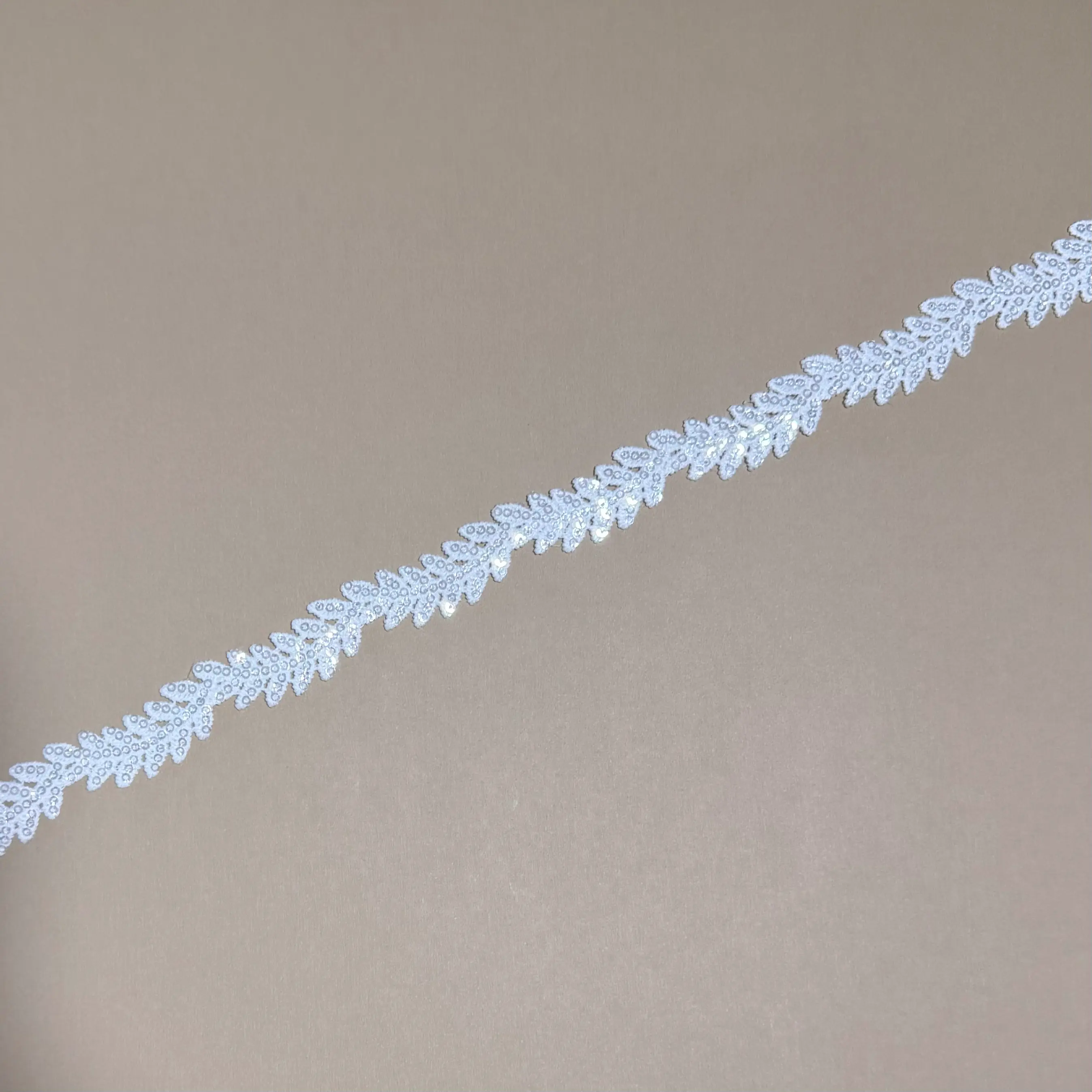 White sequin Fairy core shimmer leaf lace Trim