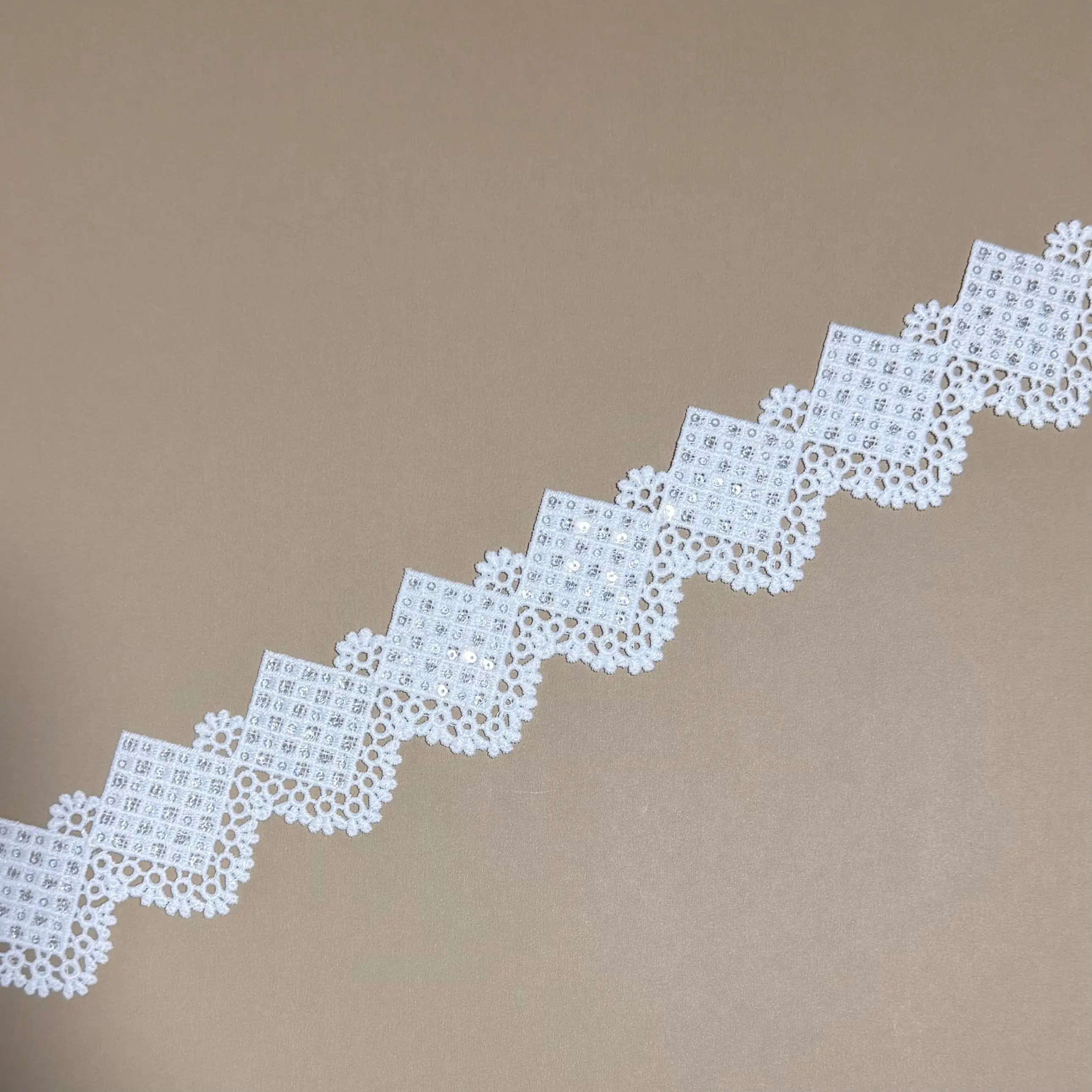 Square Sequins Floral border Lace Trim