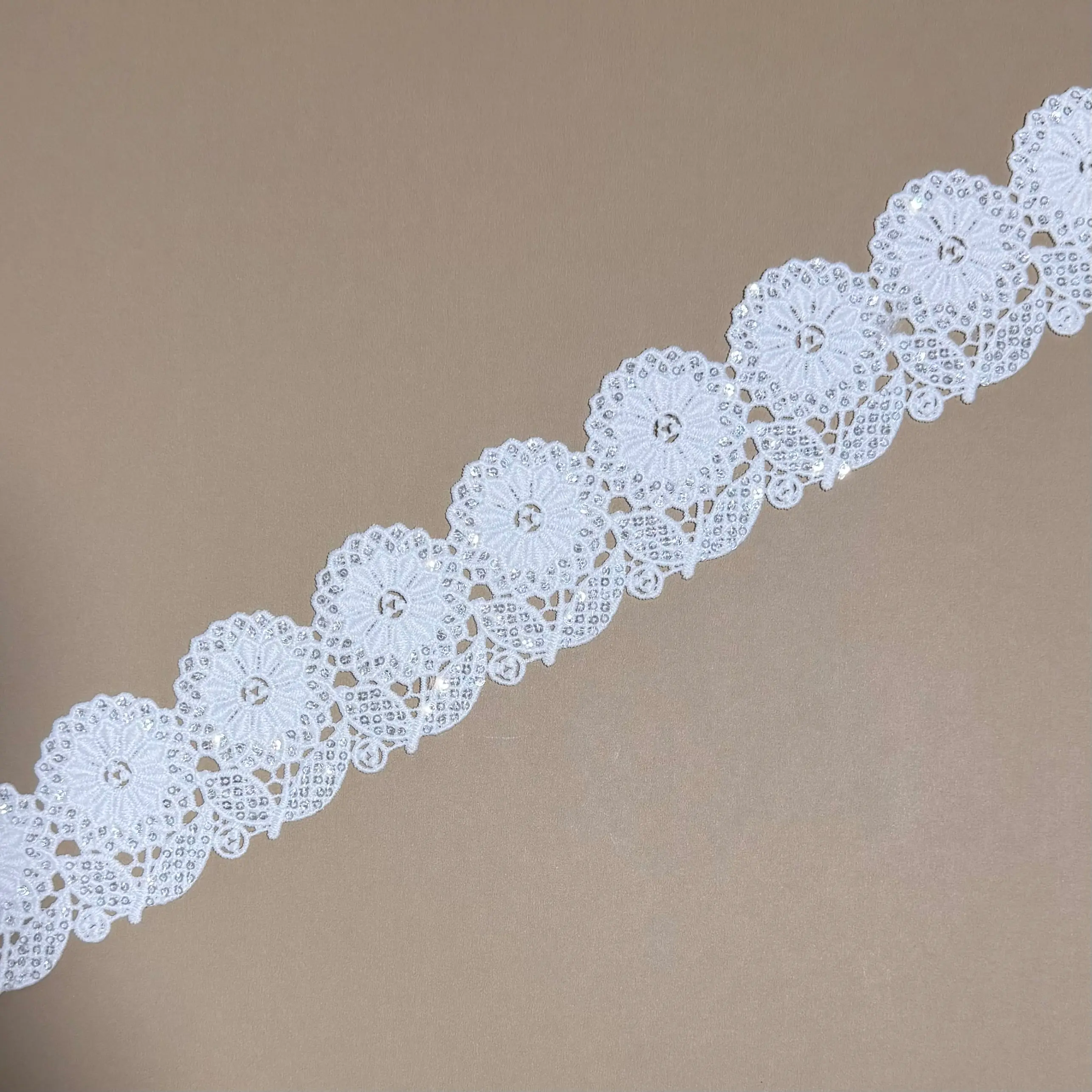 Sunflower Motif Sequin Lace Trim