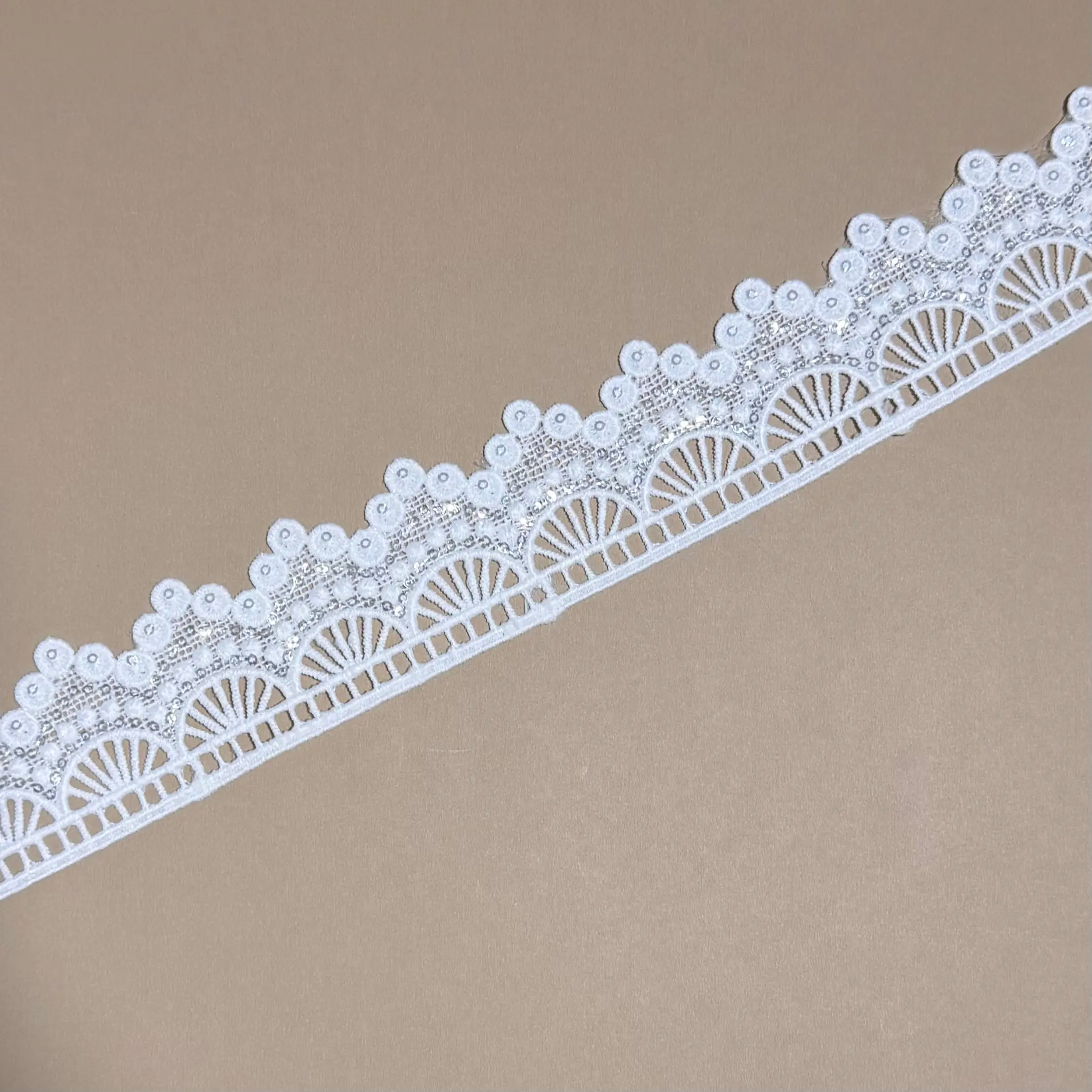 Milky Sequin grid lace trim