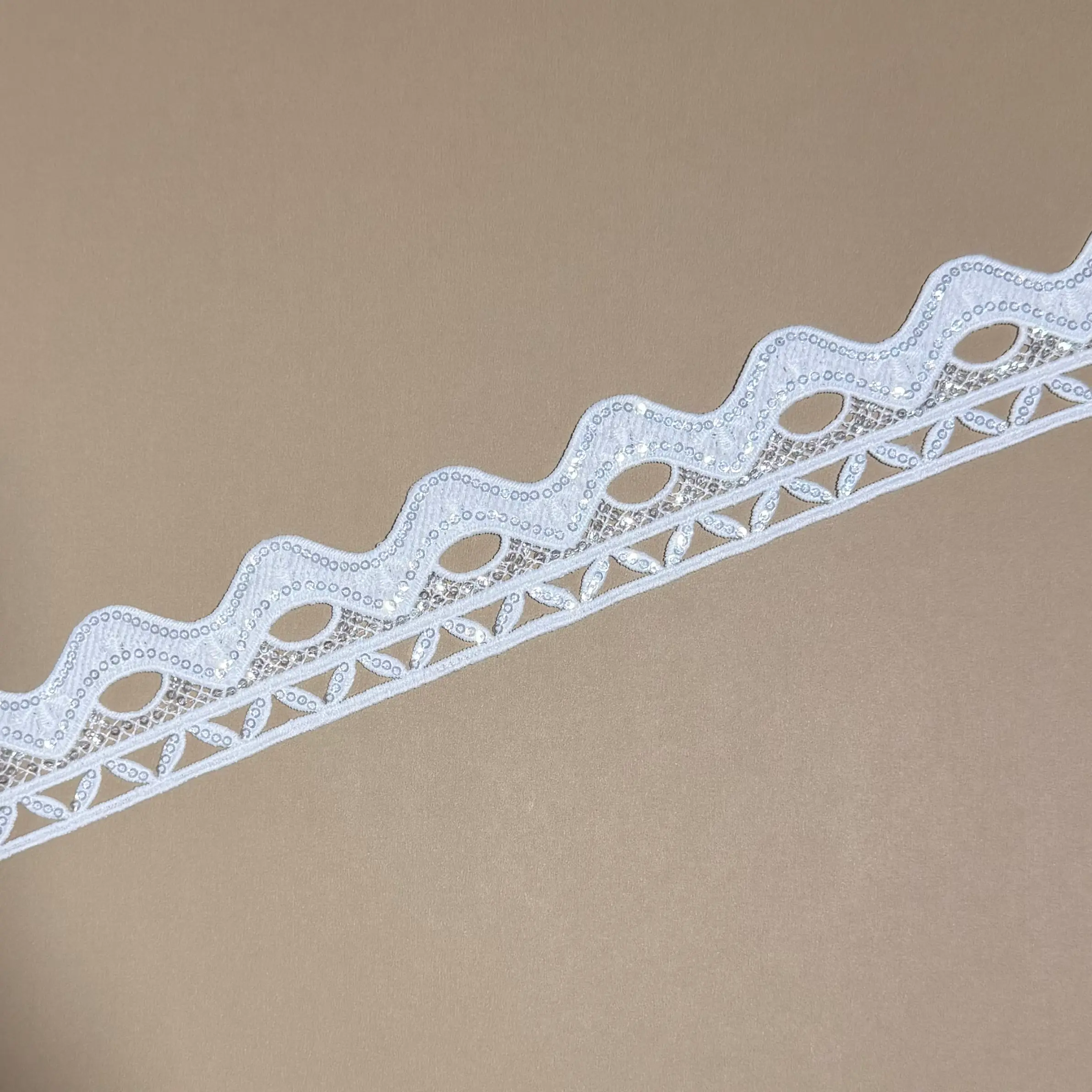 Wave Oval Hallow Sequin Lace Trim