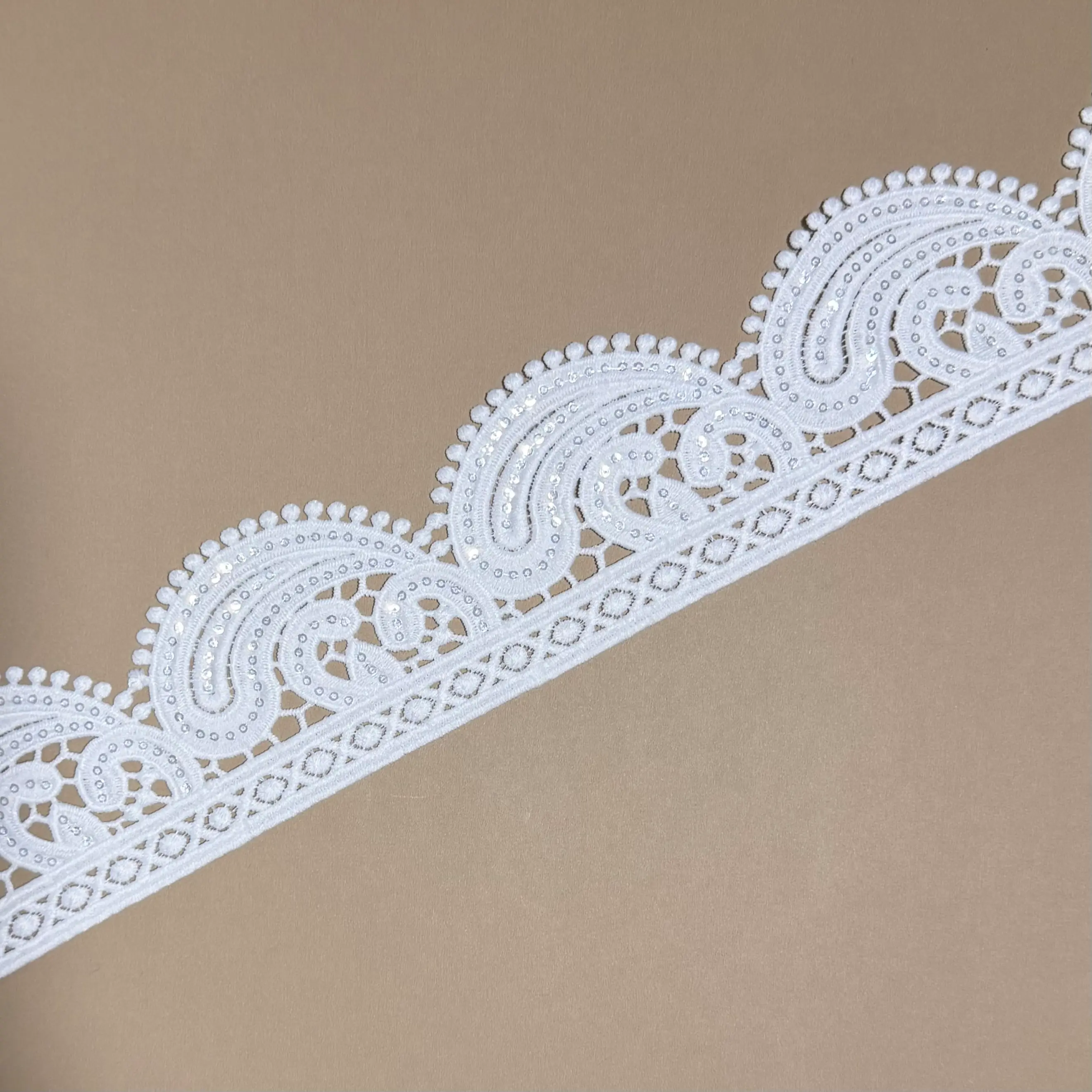 Scroll Dot pom sequin lace trim