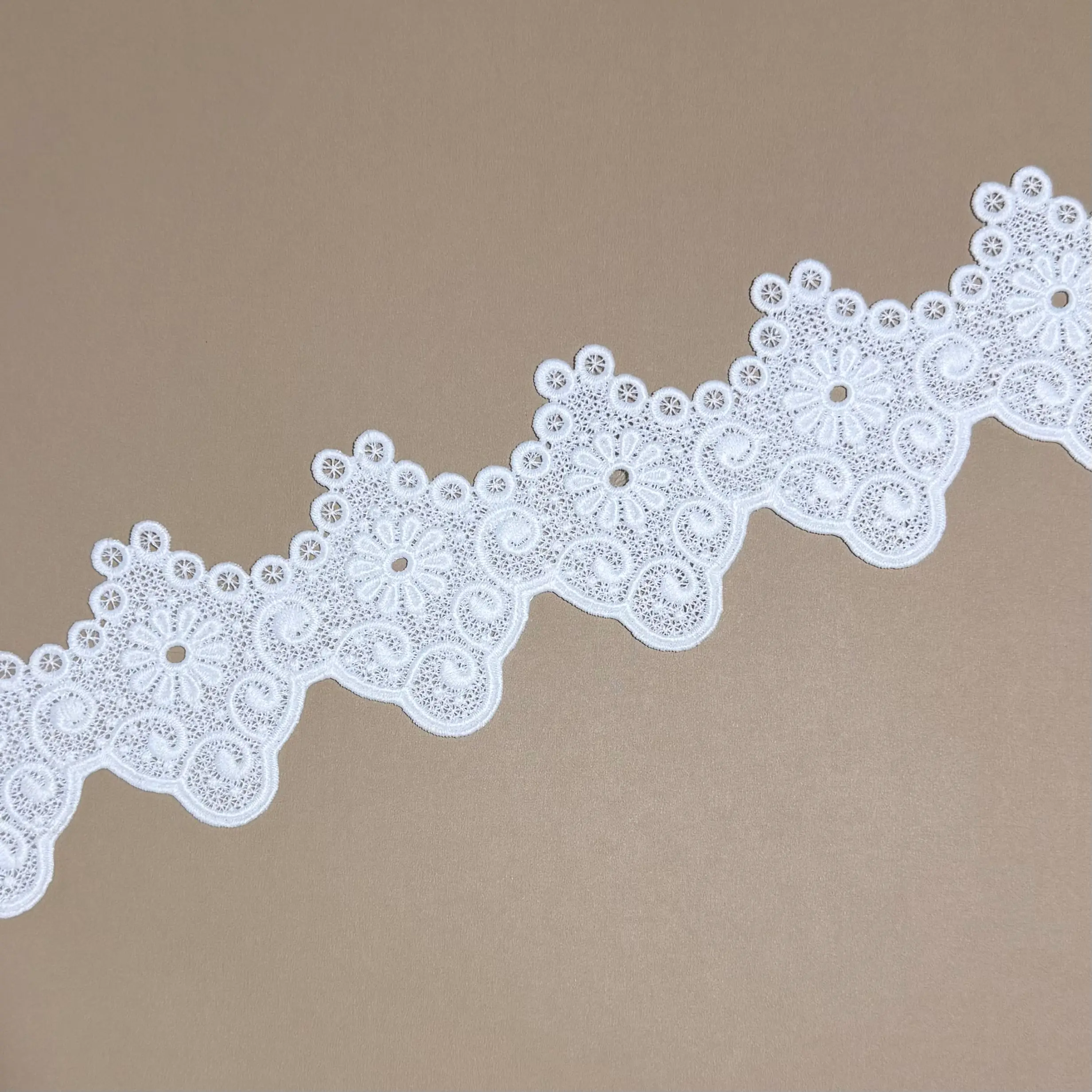 Mesh Central Daisy Scroll Swirl Scallop Outline Lace