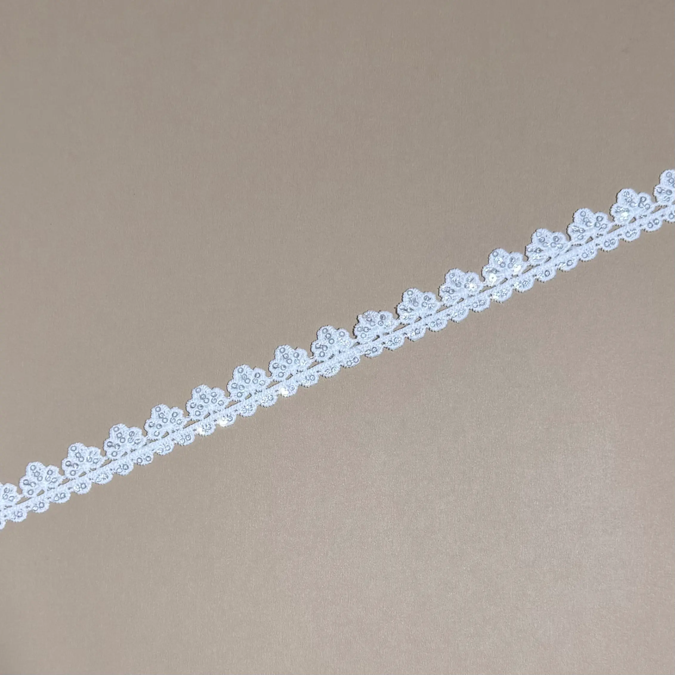 Tiny Floral Sequined Thin Lace Edge