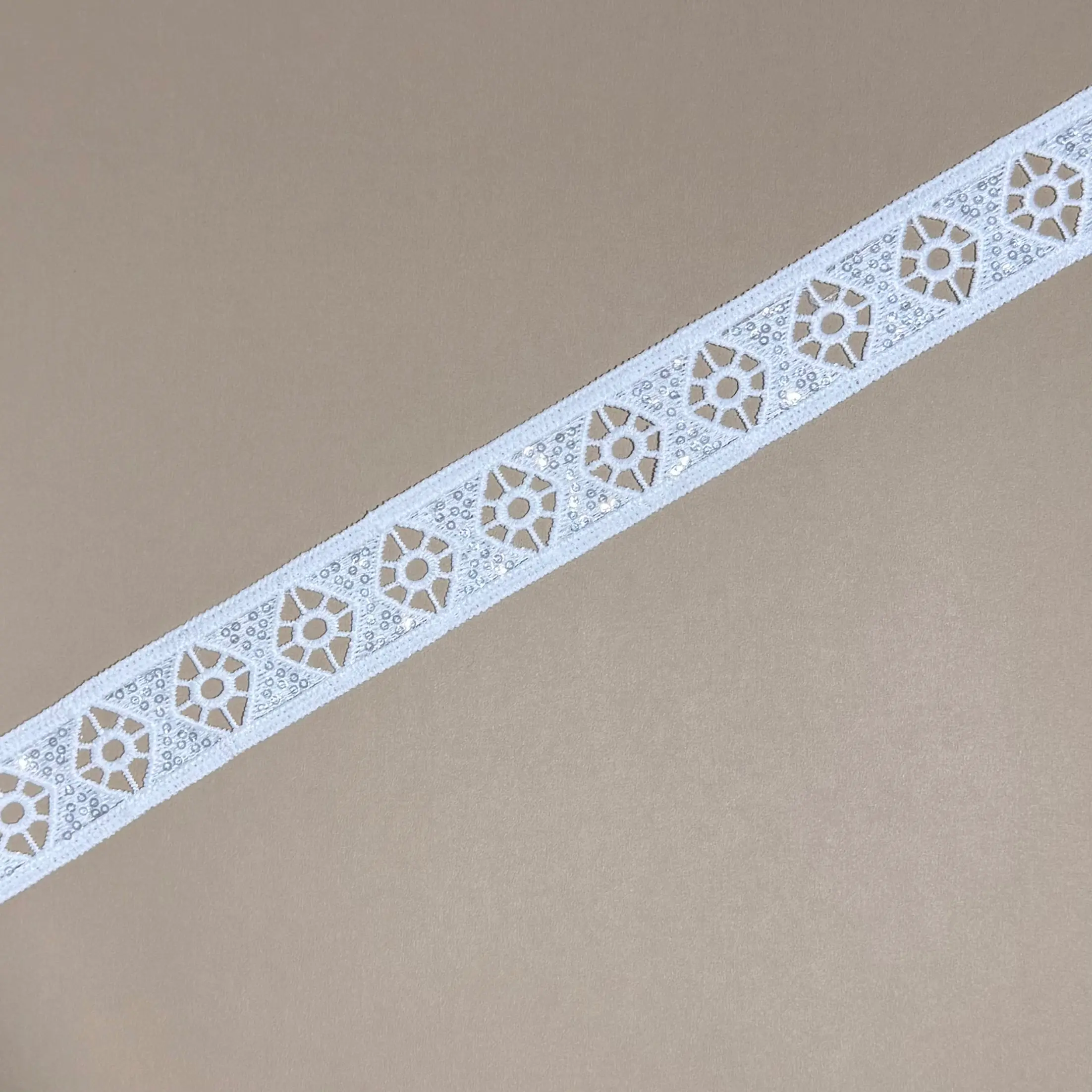 Round Grid Sequined Hollow Lace Edge Trim