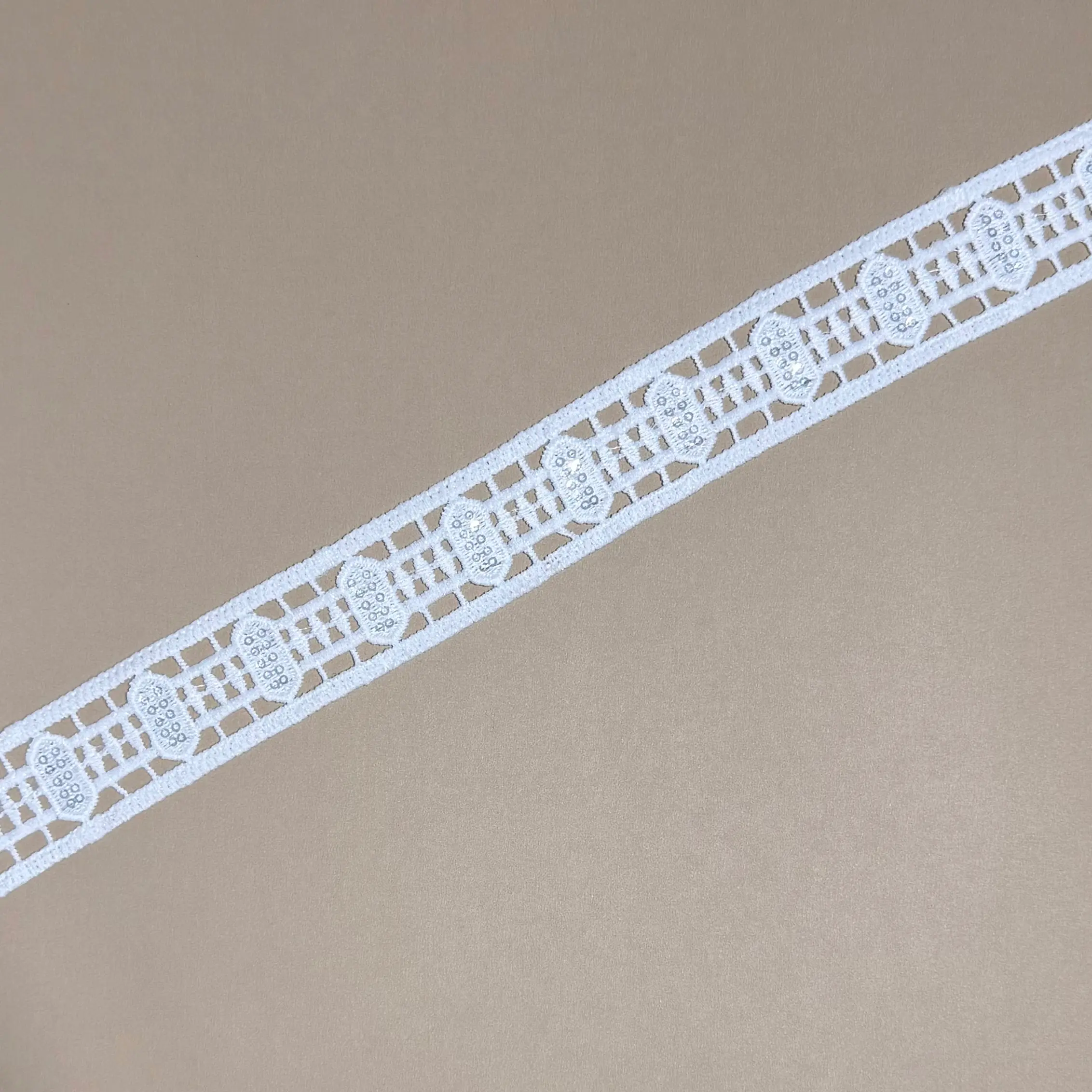 Vertical Lattice Oval Sequined Lace Edge Trim