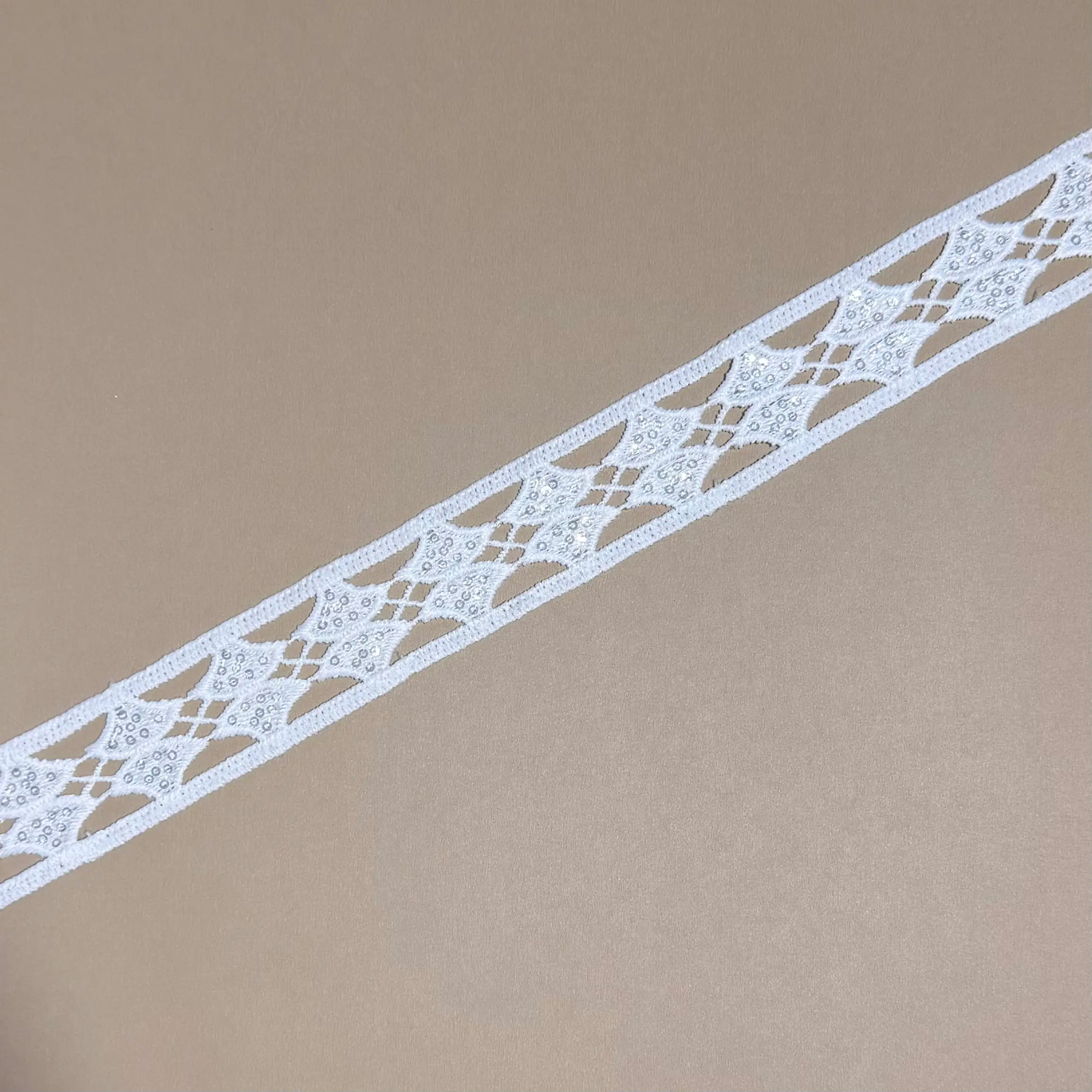 Paired Diamond Sequined Hollow Lace Edge Trim