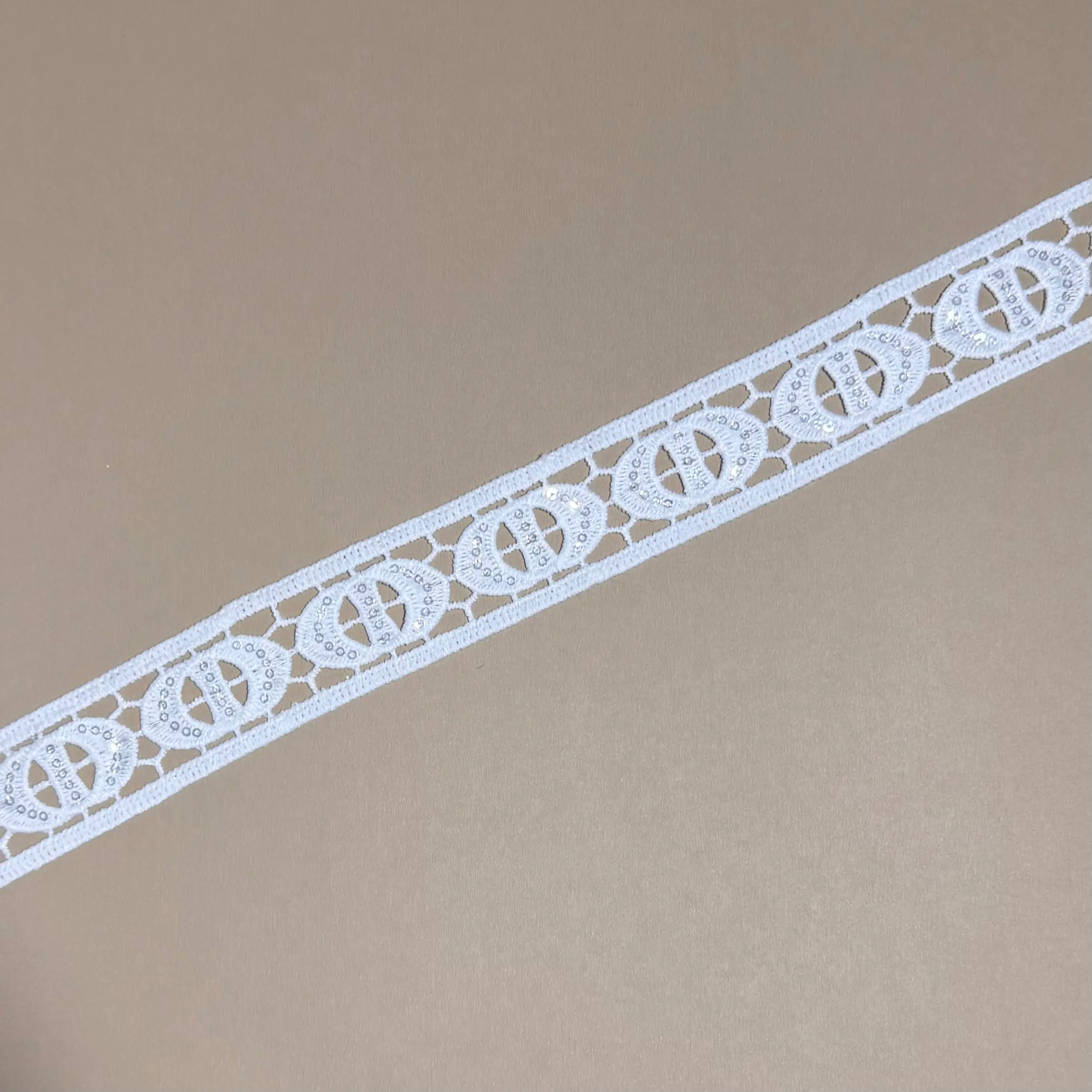 Horizontal Oval Sequined Hollow Lace Edge Trim