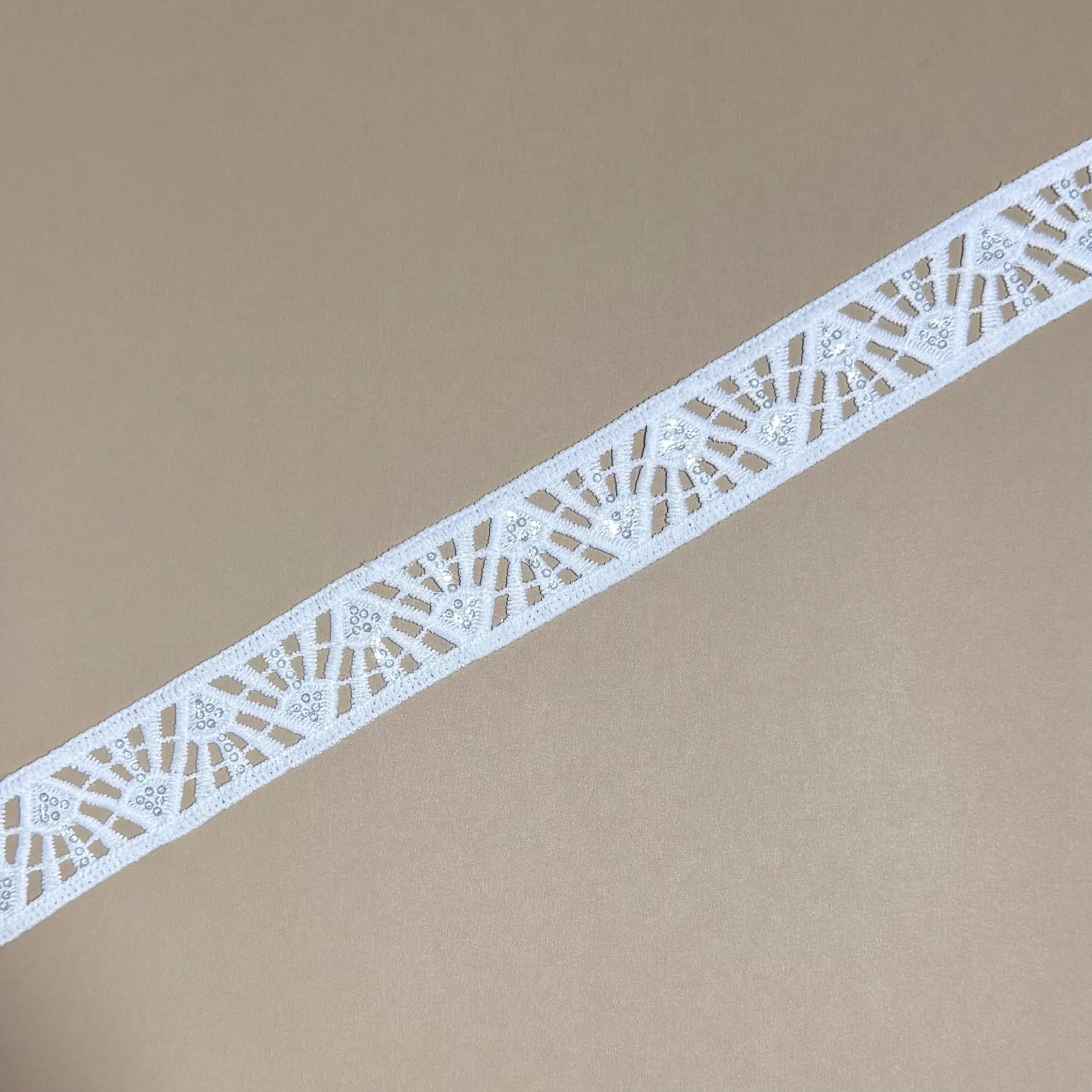 Spiderweb Pattern Sequined Narrow Lace Trim