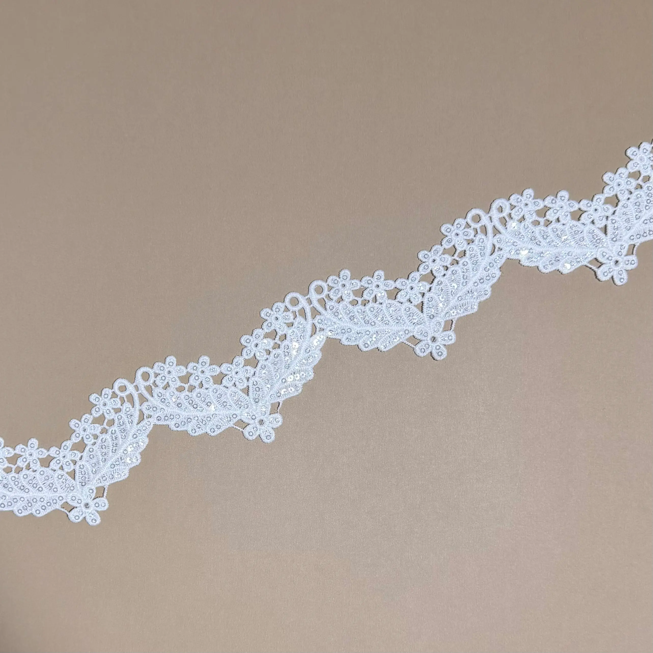 Leaf & Tiny Flower Sequined Wavy Lace Trim