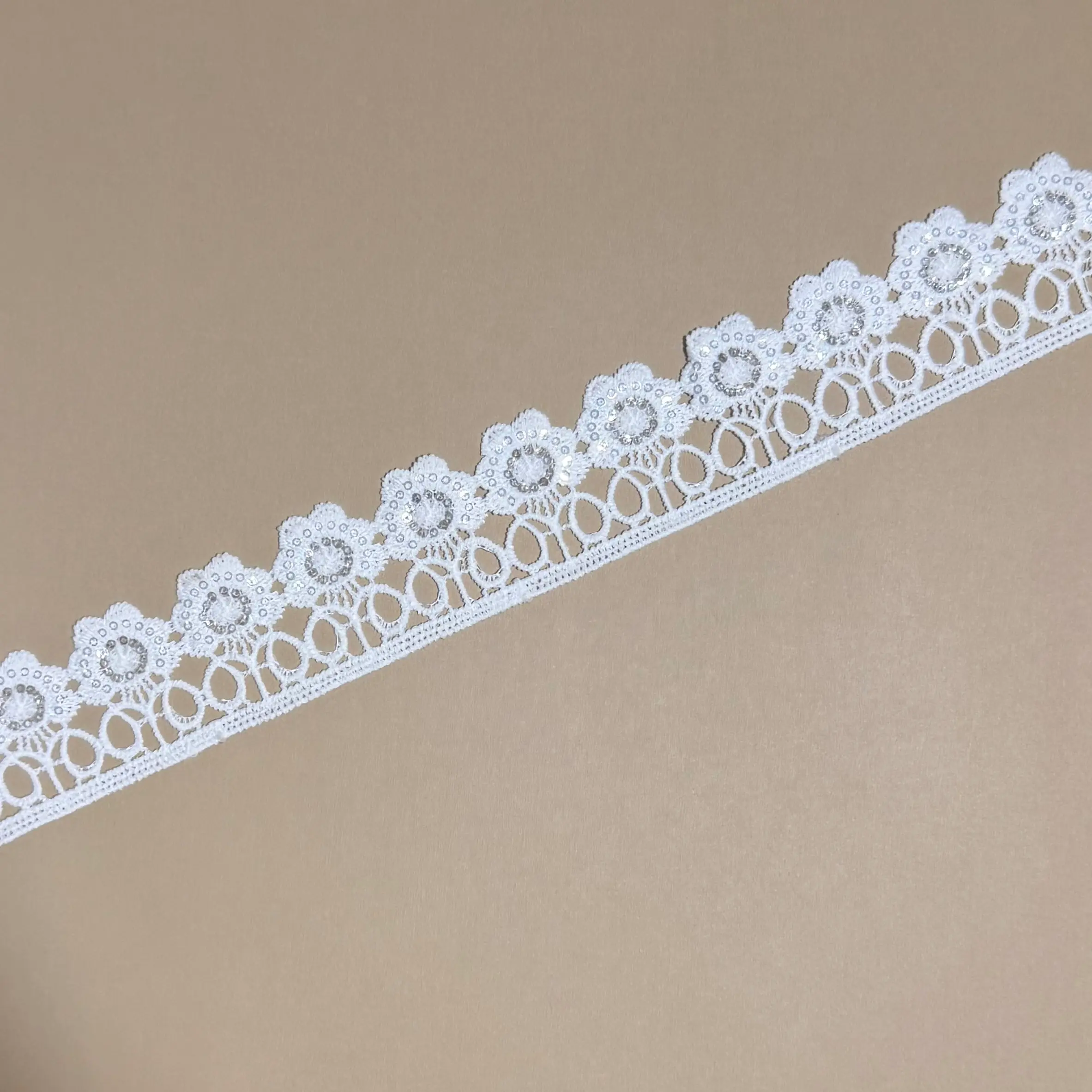 Five Petal Floral Sequined Single Edge Lace Trim