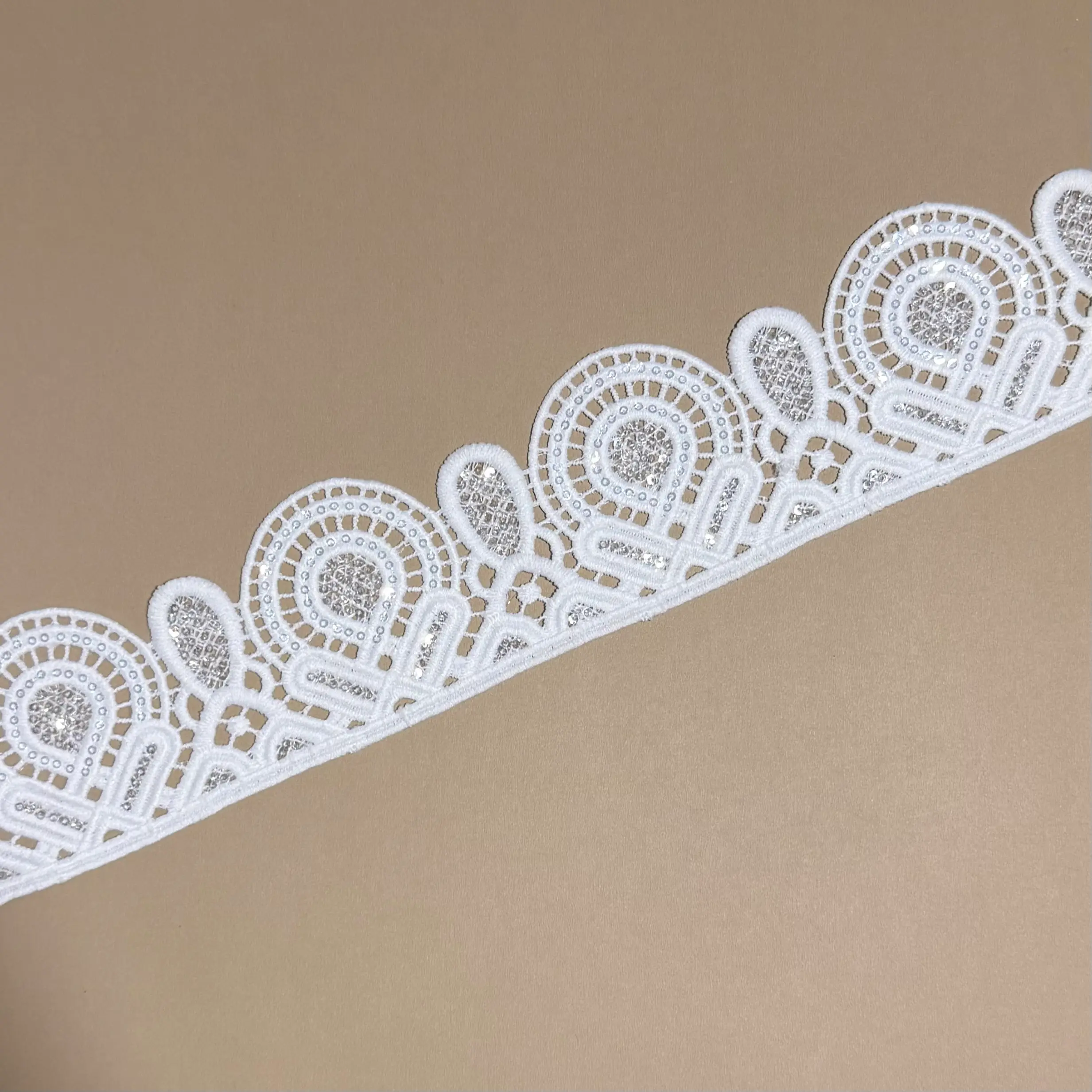 Dual Oval Grid Fully Sequined Lace Trim