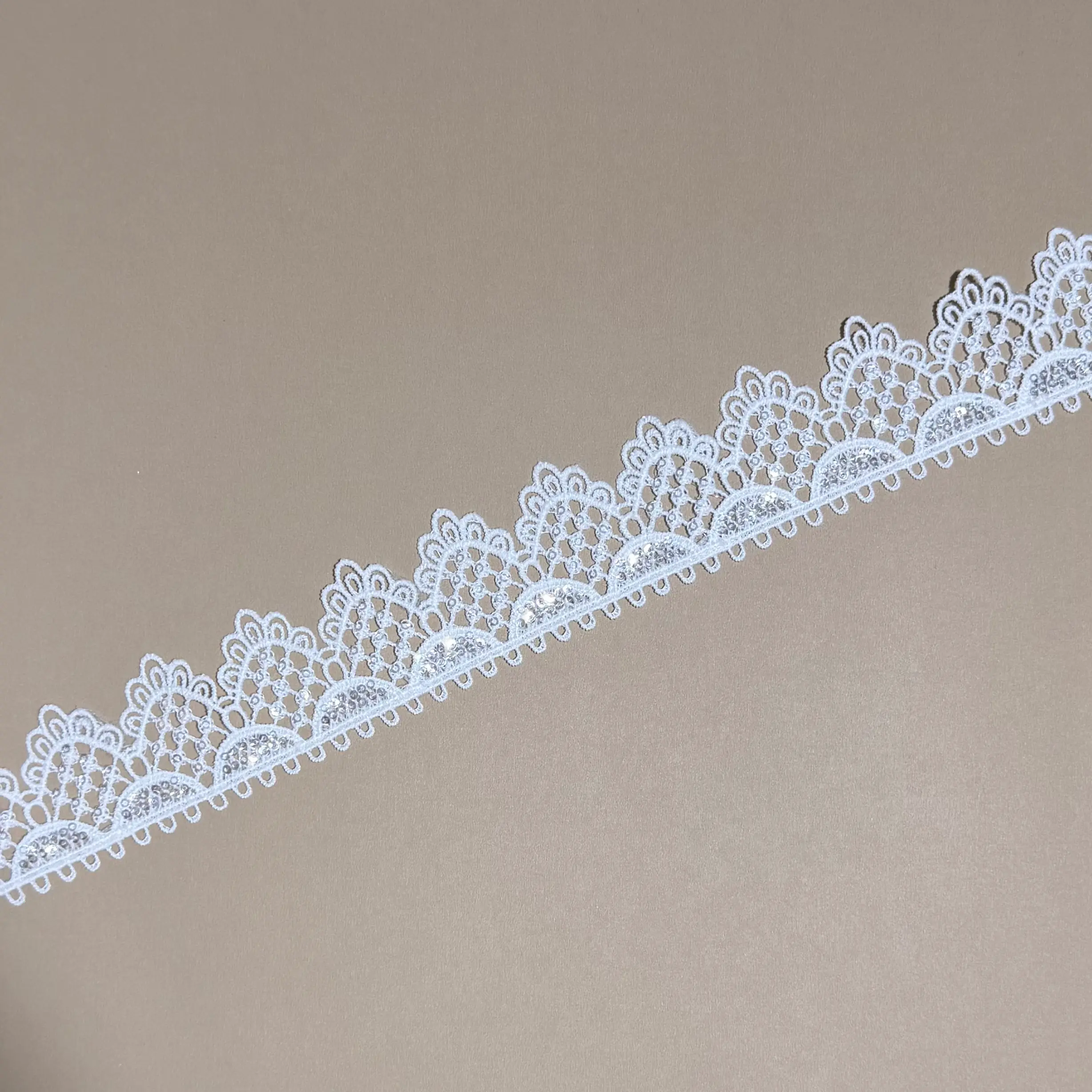 Heart Shaped Scalloped Sequin Embellished Lace Trim