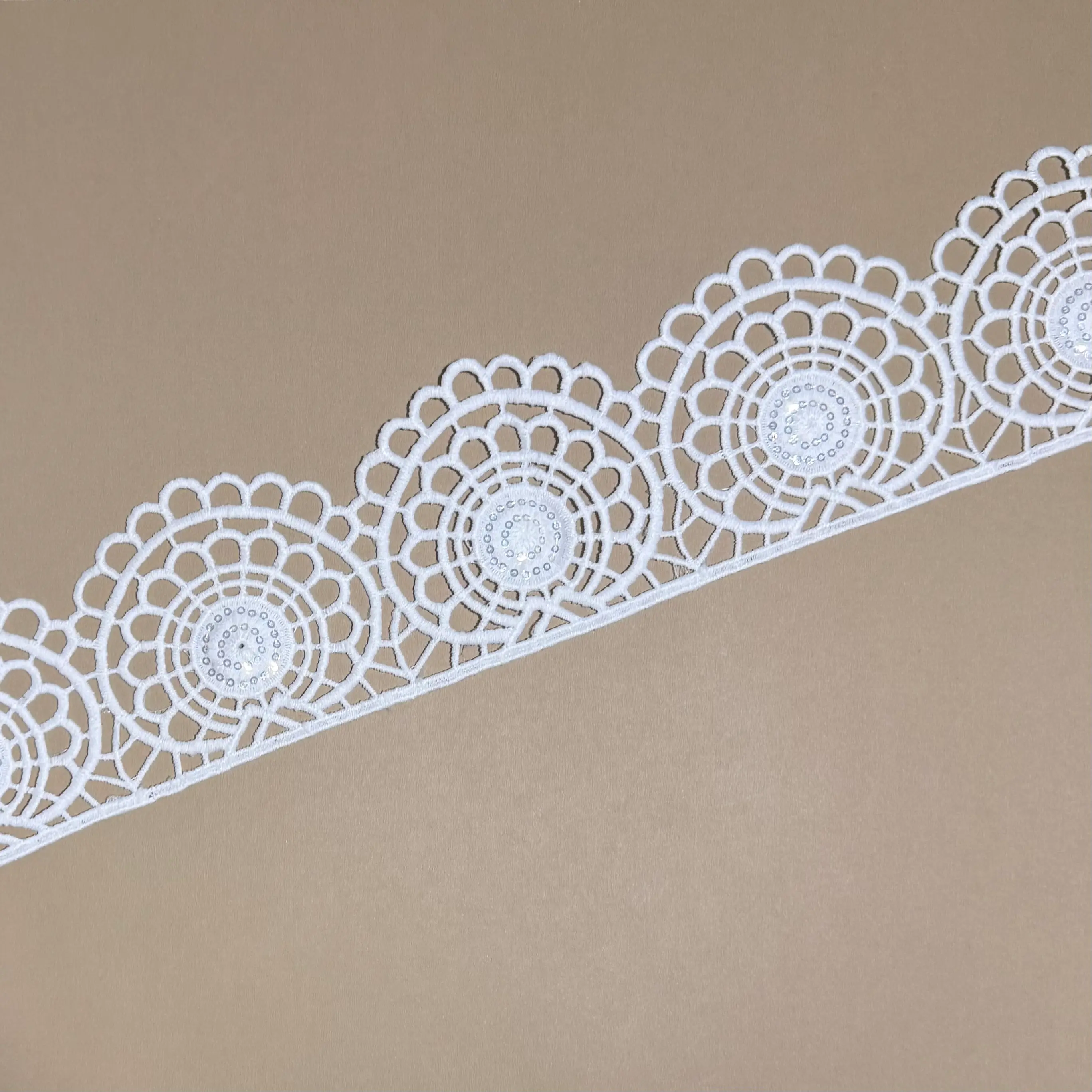 Multi-Round Floral Sequined Water Soluble Lace Trim