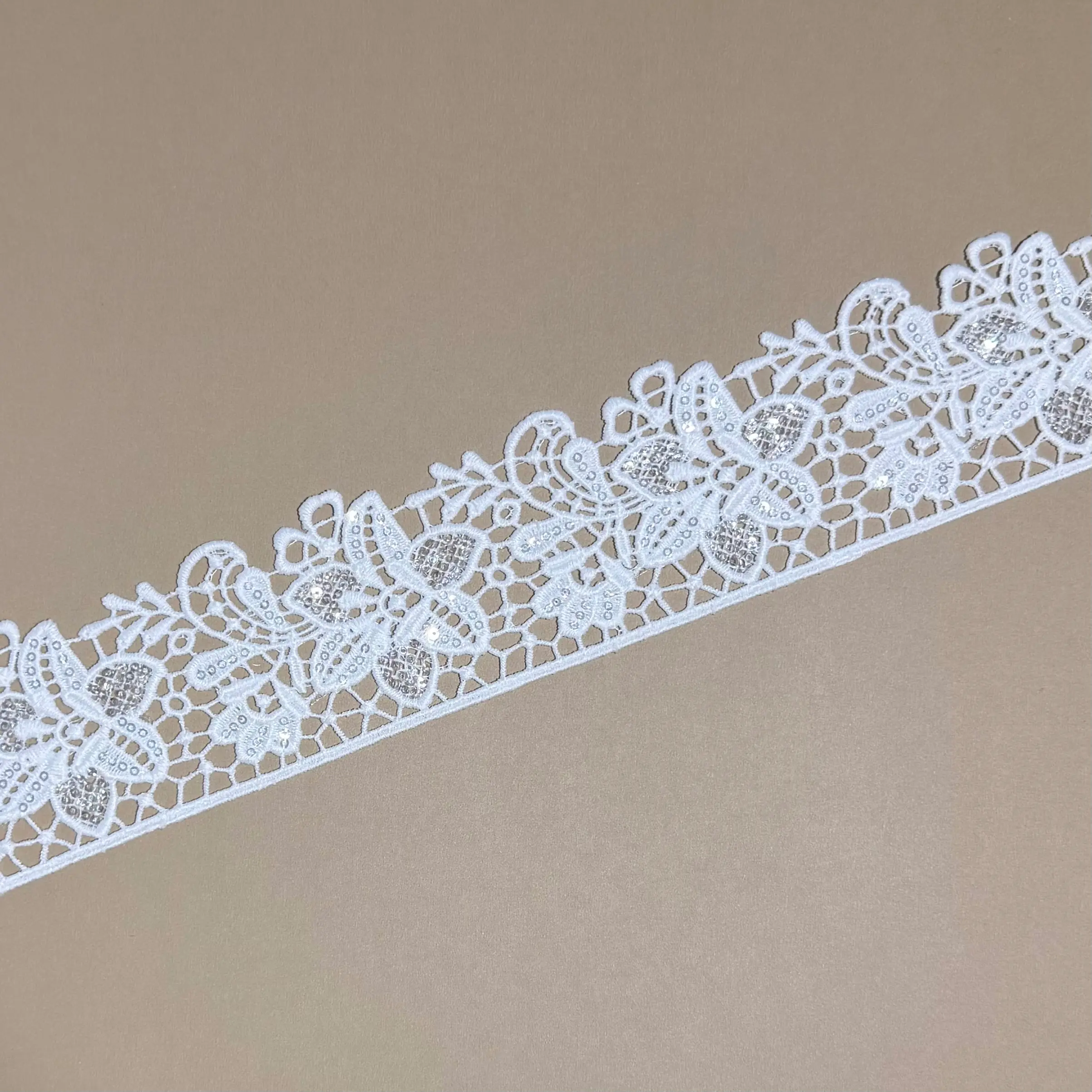 Heart Leaf Sequined Water Soluble Lace Trim