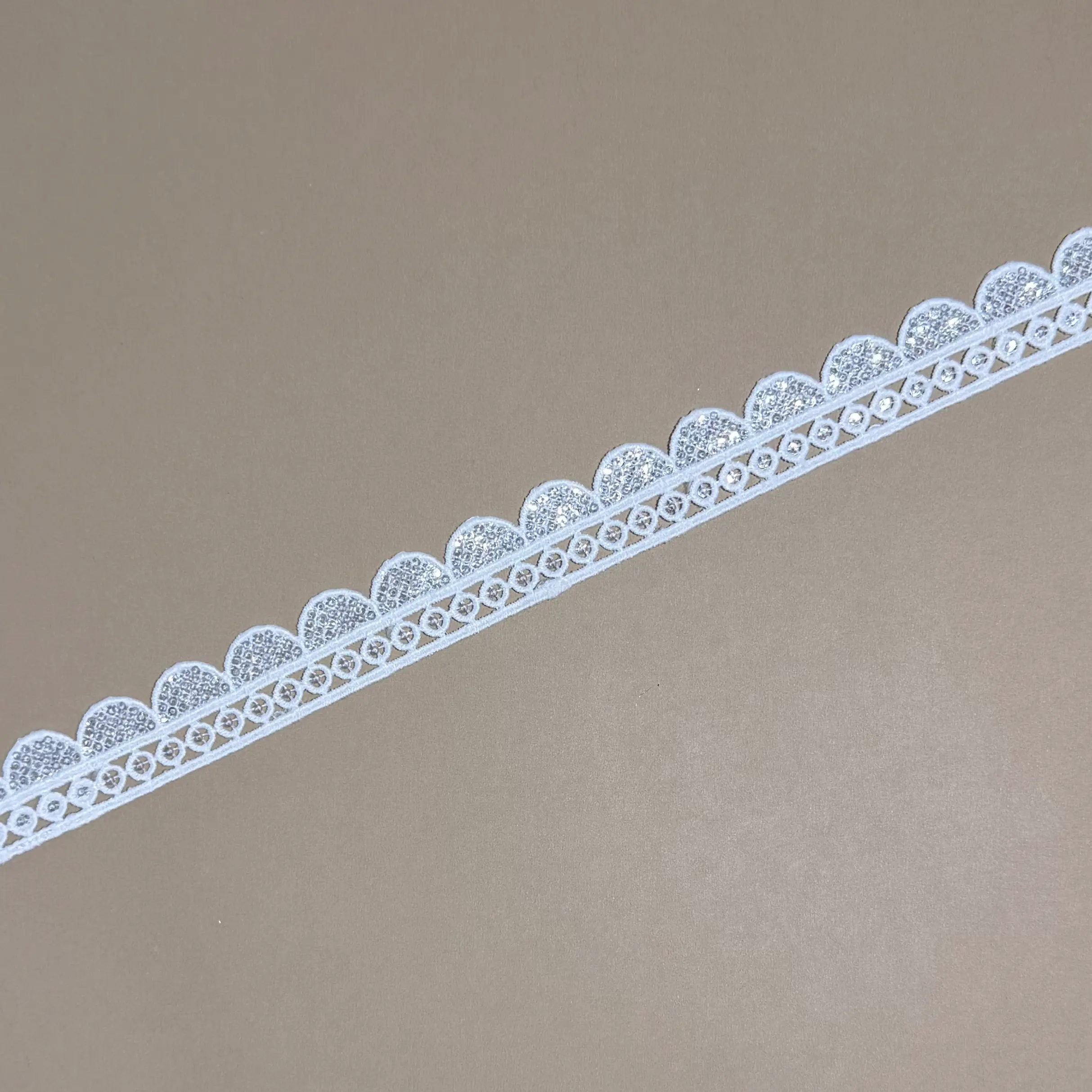 Single Edge Coin Grid Fully Sequined Lace Trim