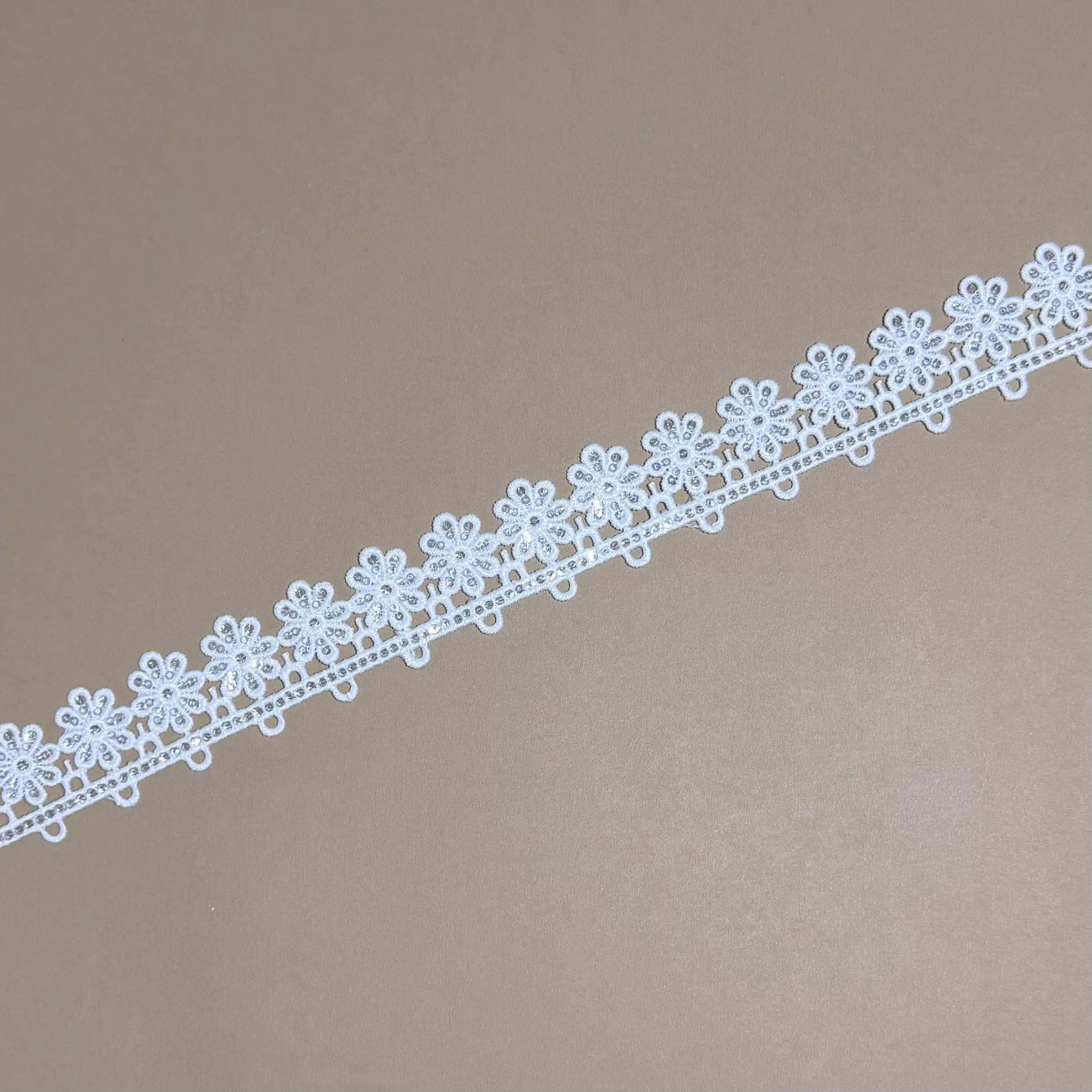 Dual Loop Edge 8-Petal Floral Sequined Lace Trim