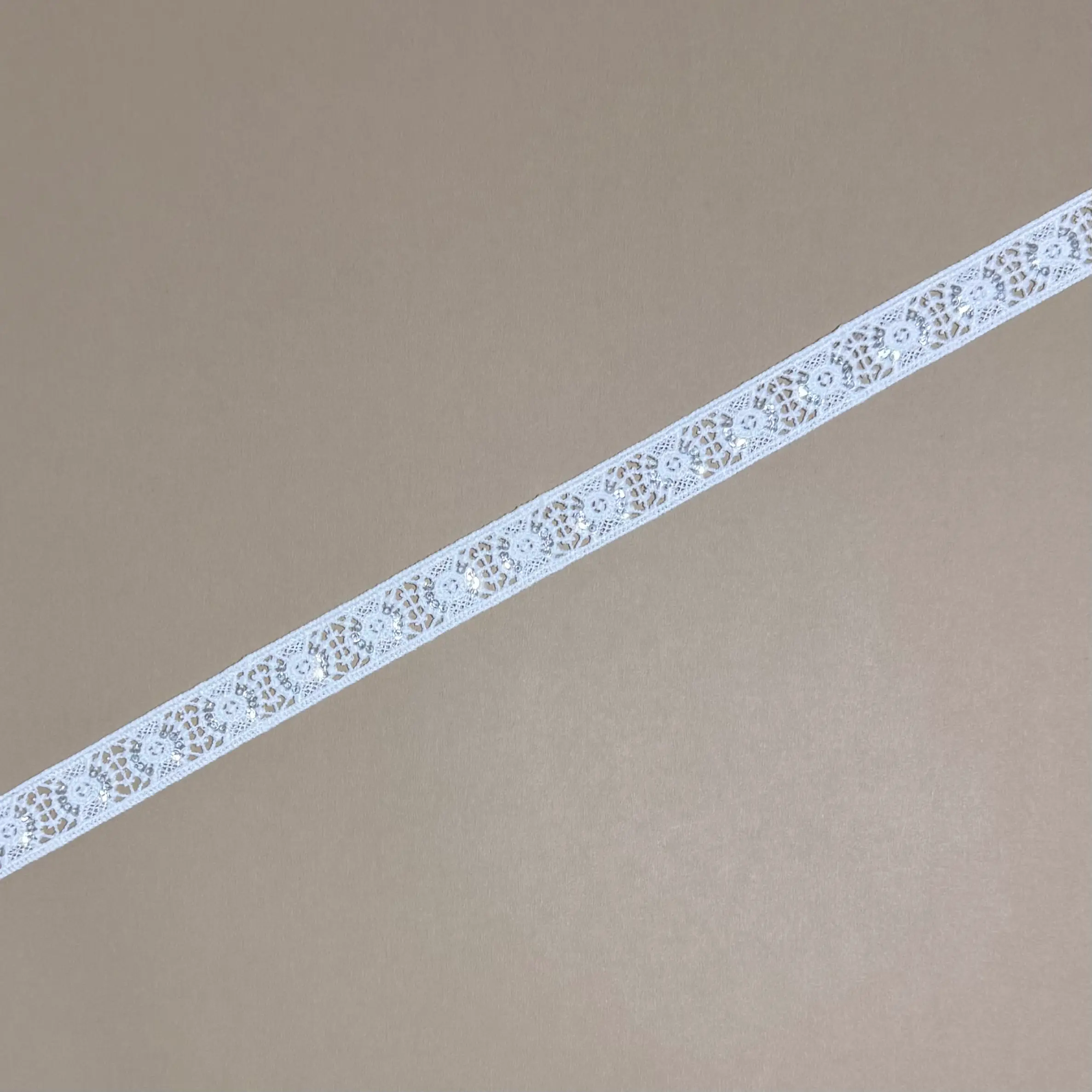 Straight Double Diamond Grid Floral Mini Iridescent Sequin Water Soluble Lace Trim