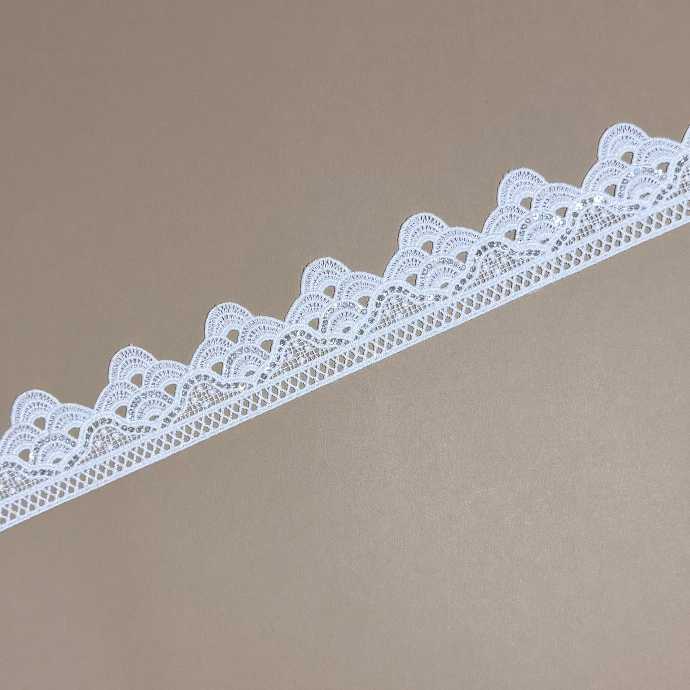 Single Edge Multi-Layer Stacked Shell Wave Mini Iridescent Sequined Lace Trim