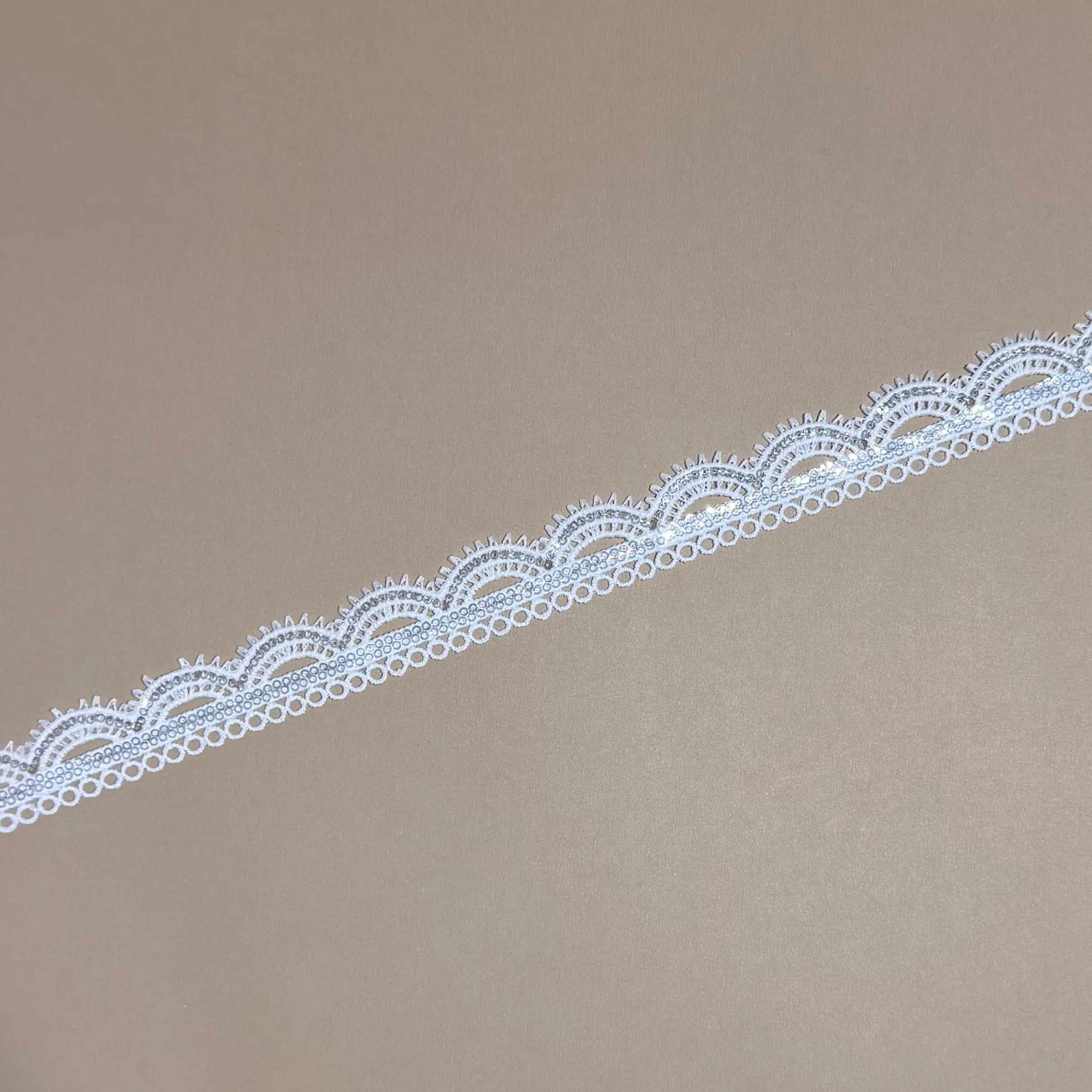 Single Edge Crescent Ring Hollow Double Row Mini Iridescent Sequined Lace Trim