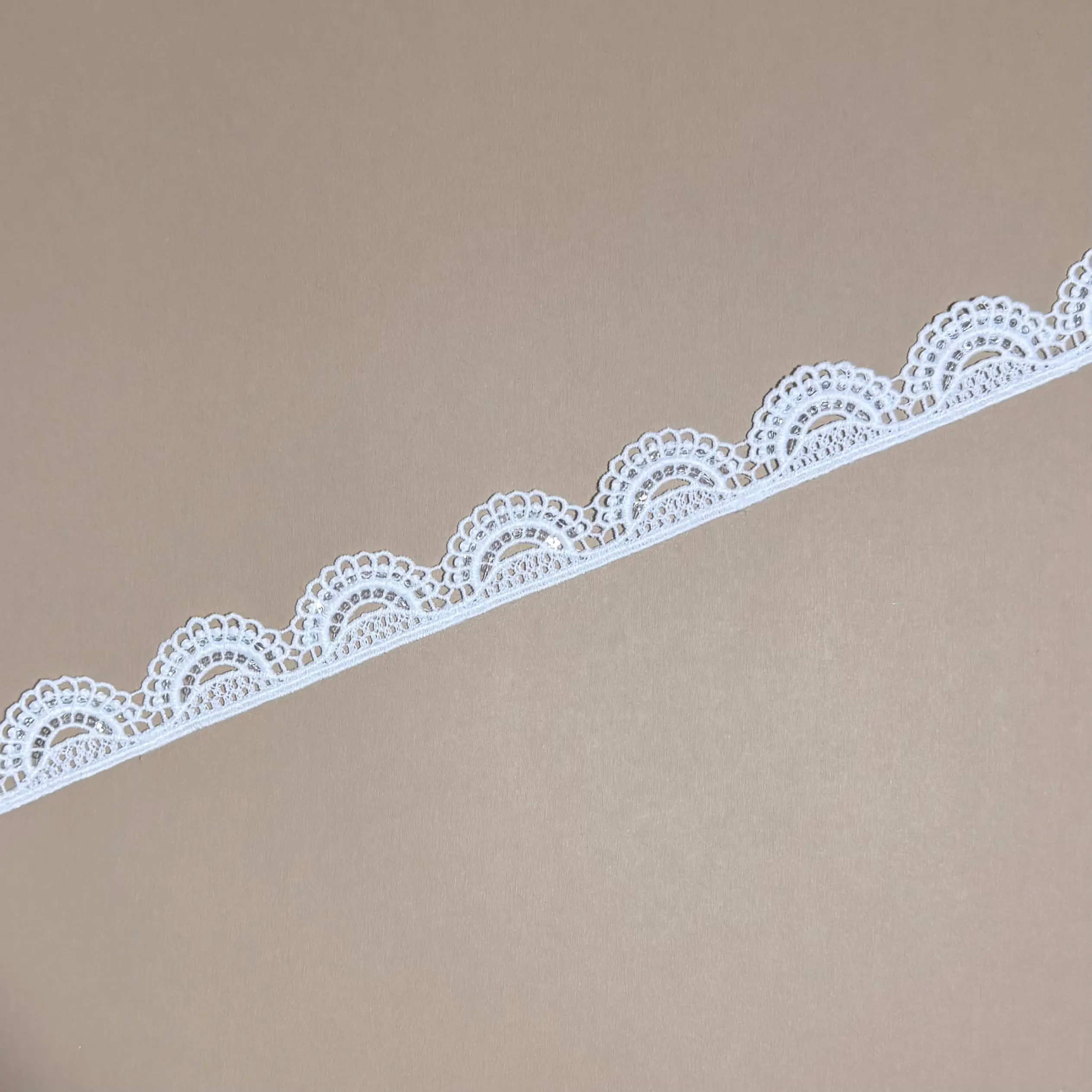 Single Edge Multi-Layer Scallop Crescent Mini Iridescent Sequined Lace Trim