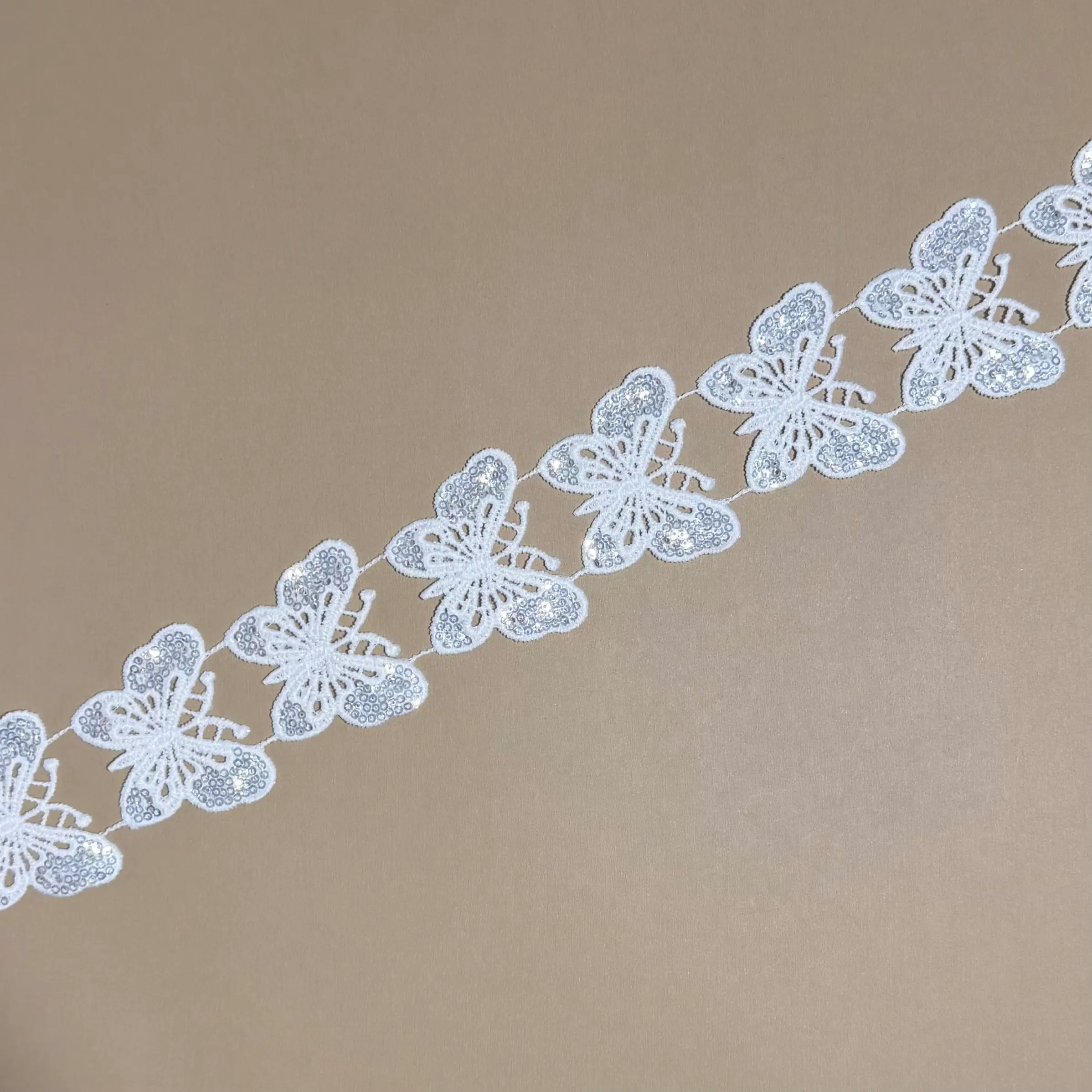 Continuous Butterfly Hollow Iridescent Sequined Water Soluble Lace Trim