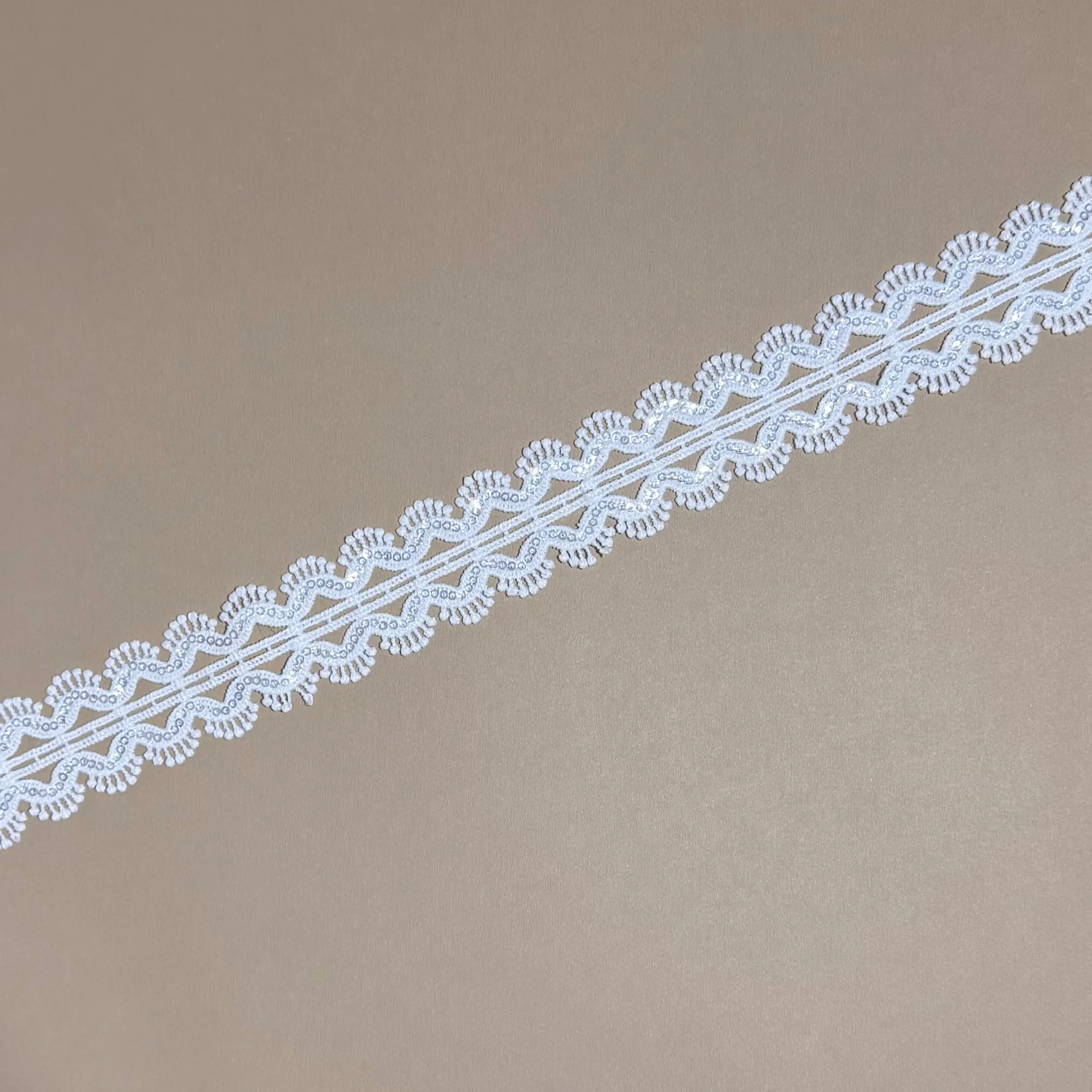 Double Side Wave Bead Edge Mini Iridescent Sequined Lace Trim