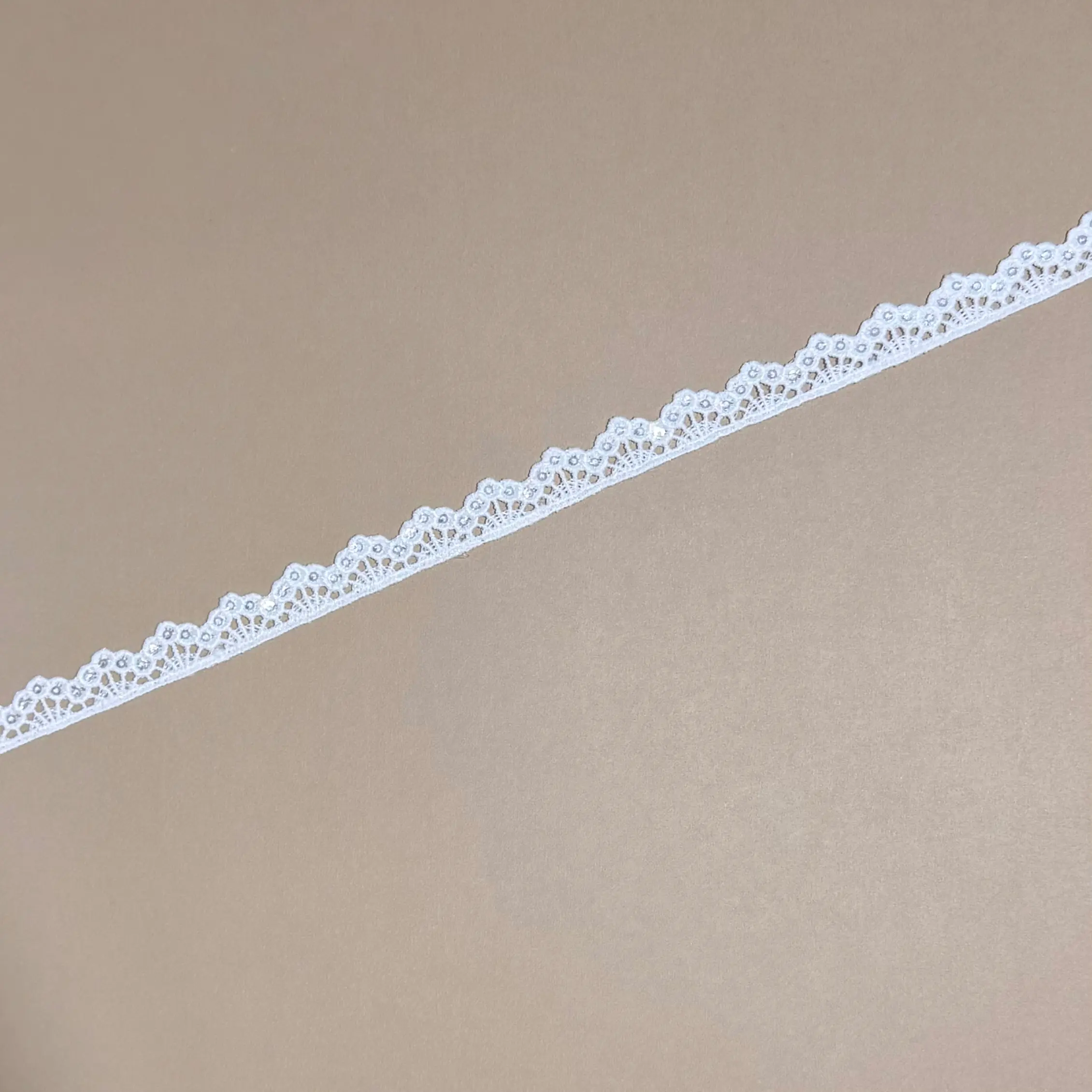 Single Edge Semi-Circle Radiant Mesh Mini Iridescent Sequined Lace Trim