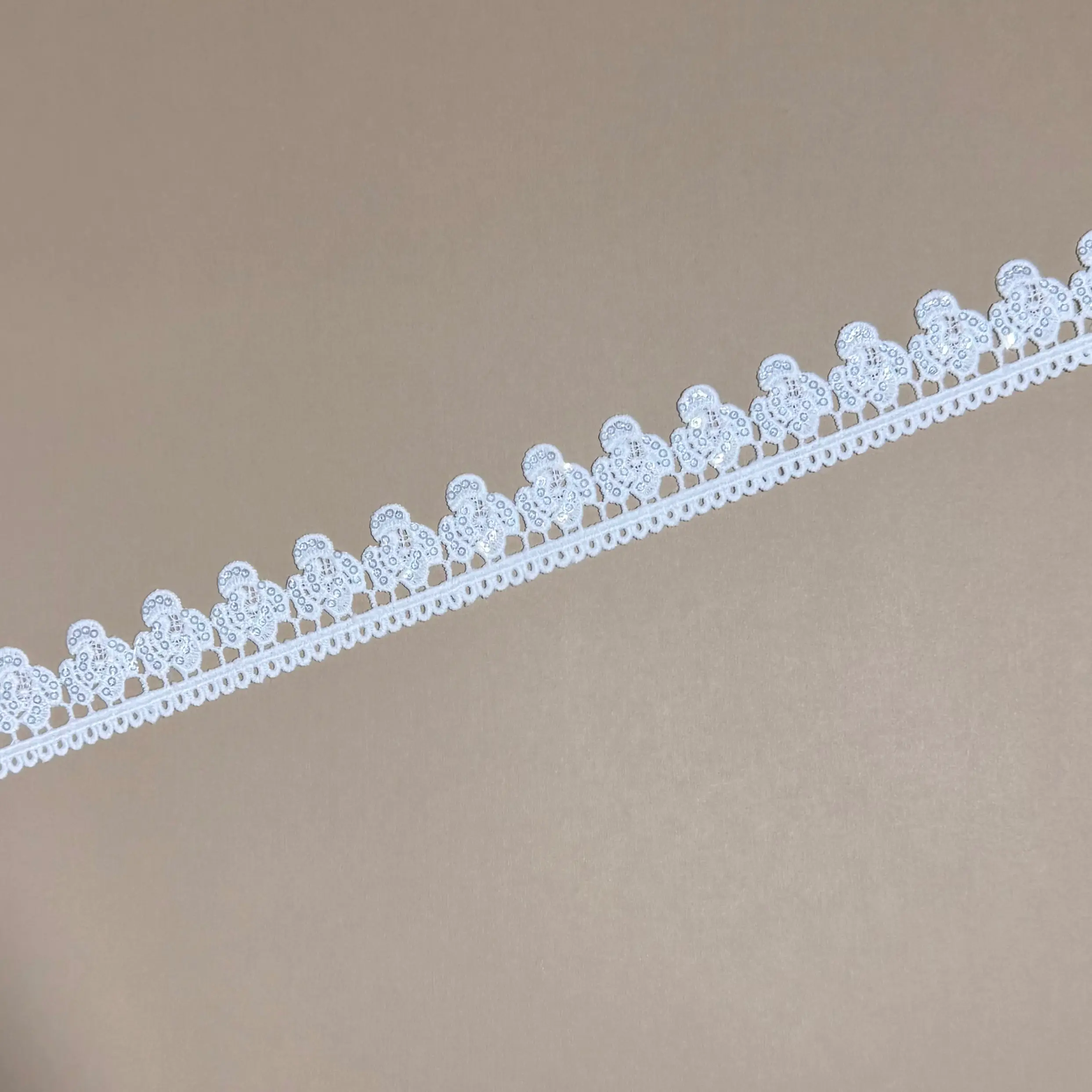 Single Edge Five-Petal Flower Dot Base Mini Iridescent Sequined Lace Trim