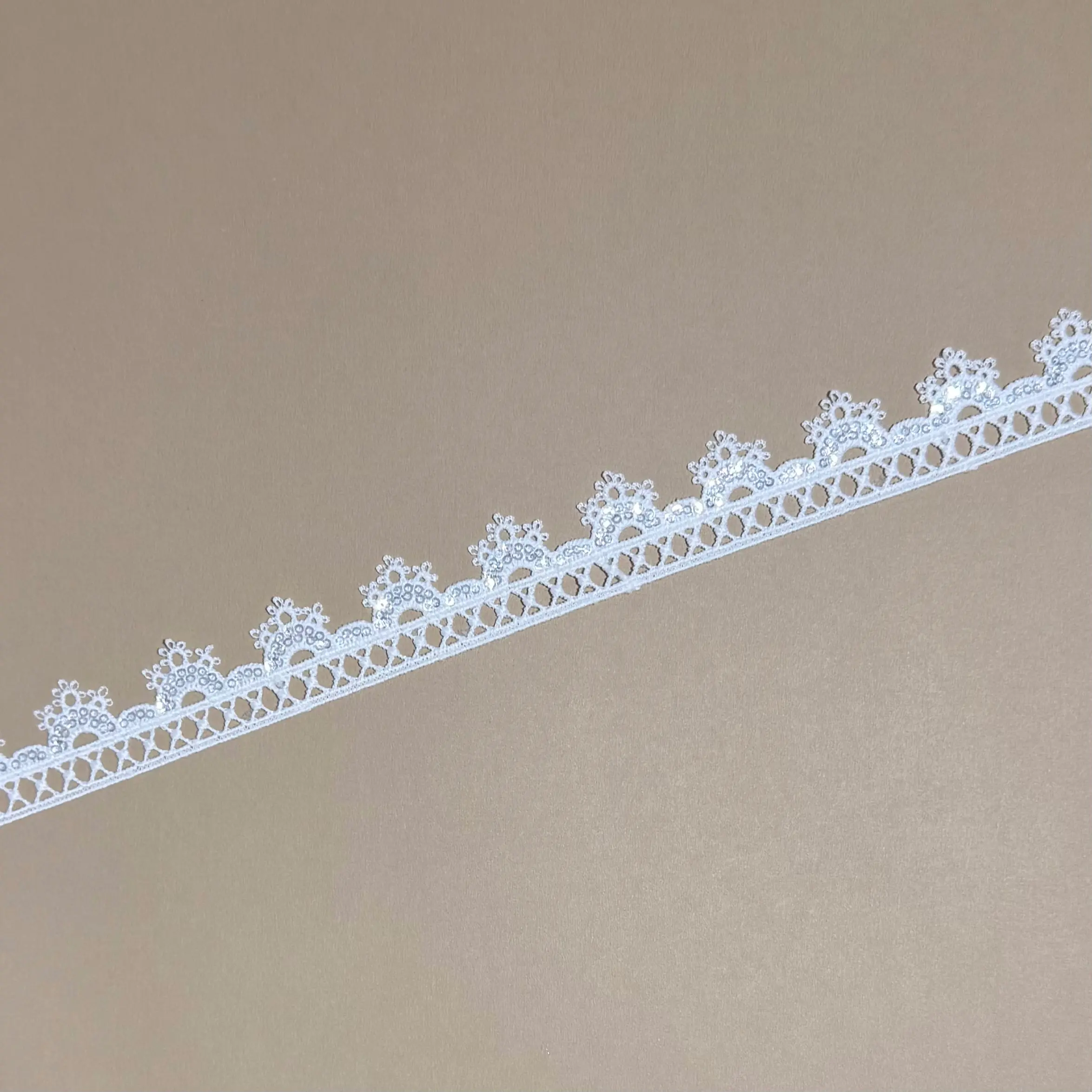 Single Edge Roll Core Flower Diamond Grid Mini Iridescent Sequined Lace Trim