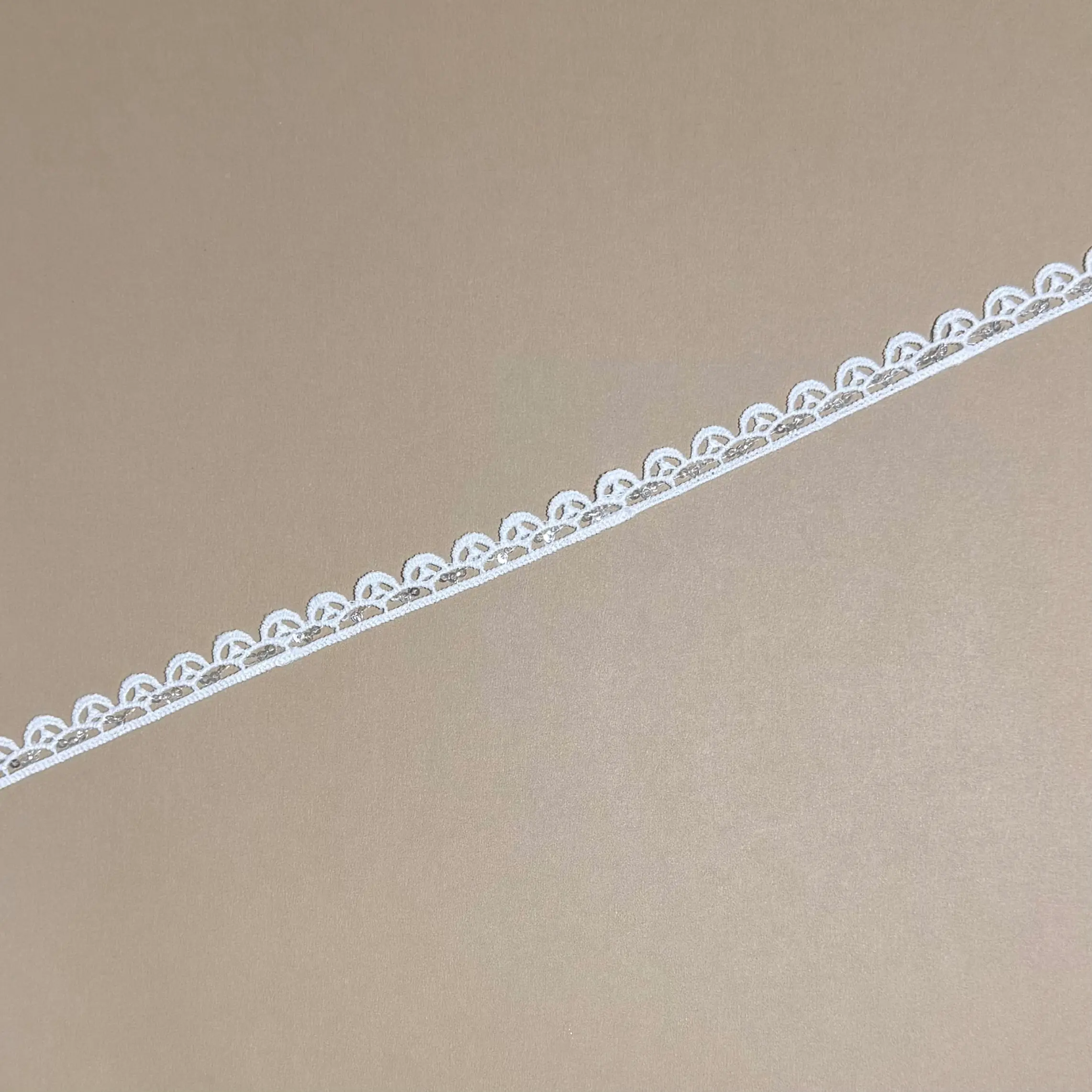 Single Edge Tiny Crescent Hollow Mini Iridescent Sequined Lace Trim