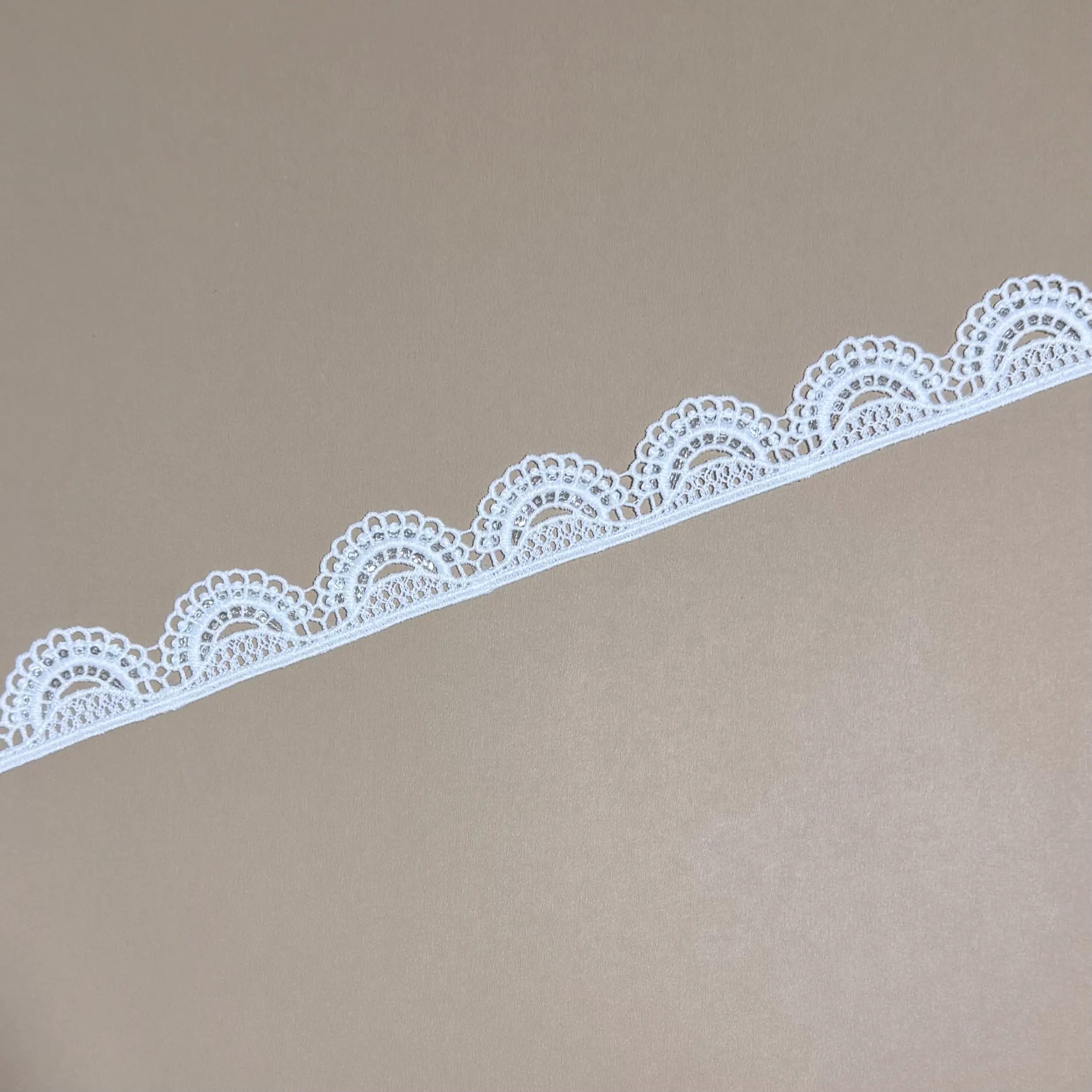 Single Edge Wave Scallop Bead Ring Mesh Mini Iridescent Sequined Lace Trim