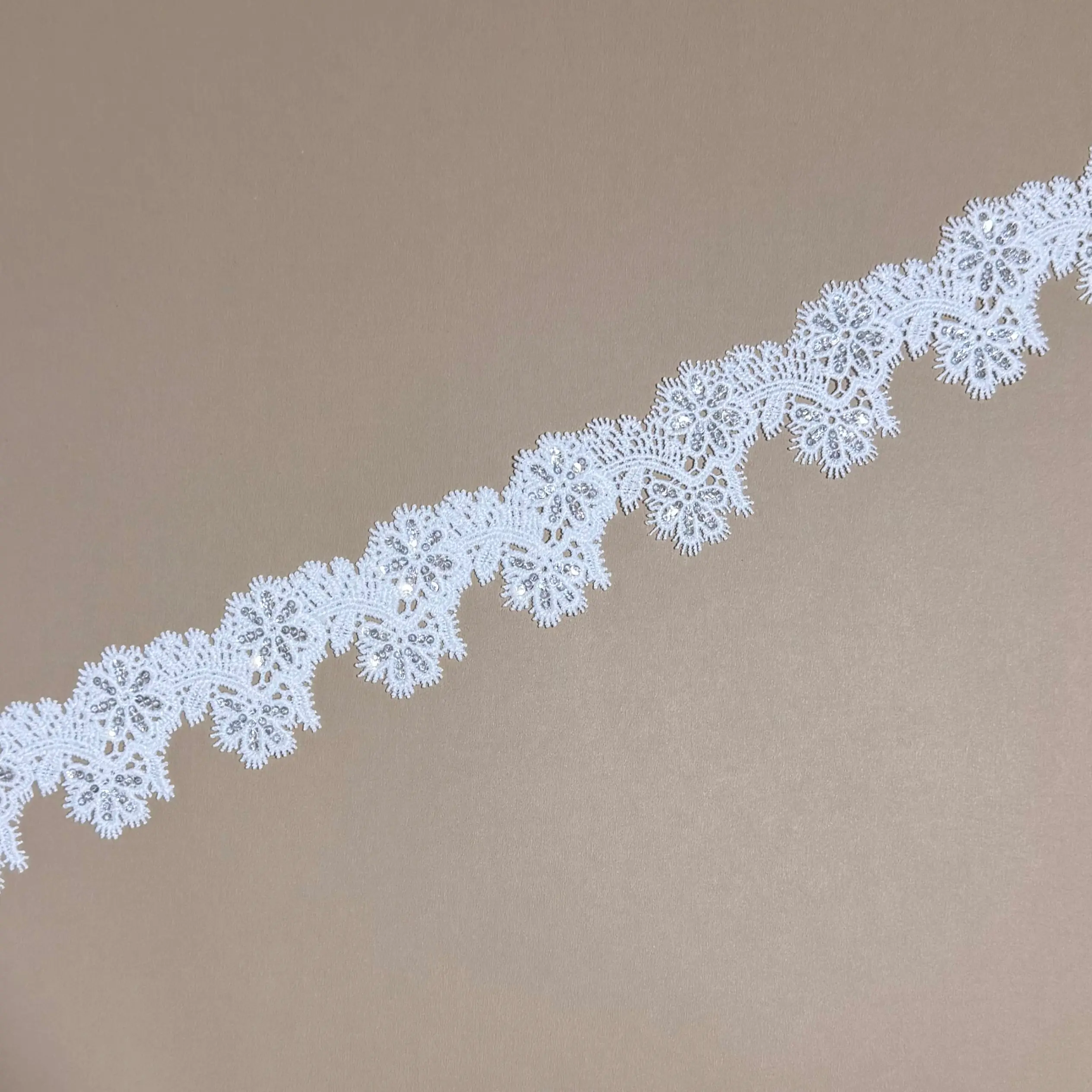 Pinterest Viral Wavy Floral Fringe Soft Glitter Sheer Lace Trim for Wedding