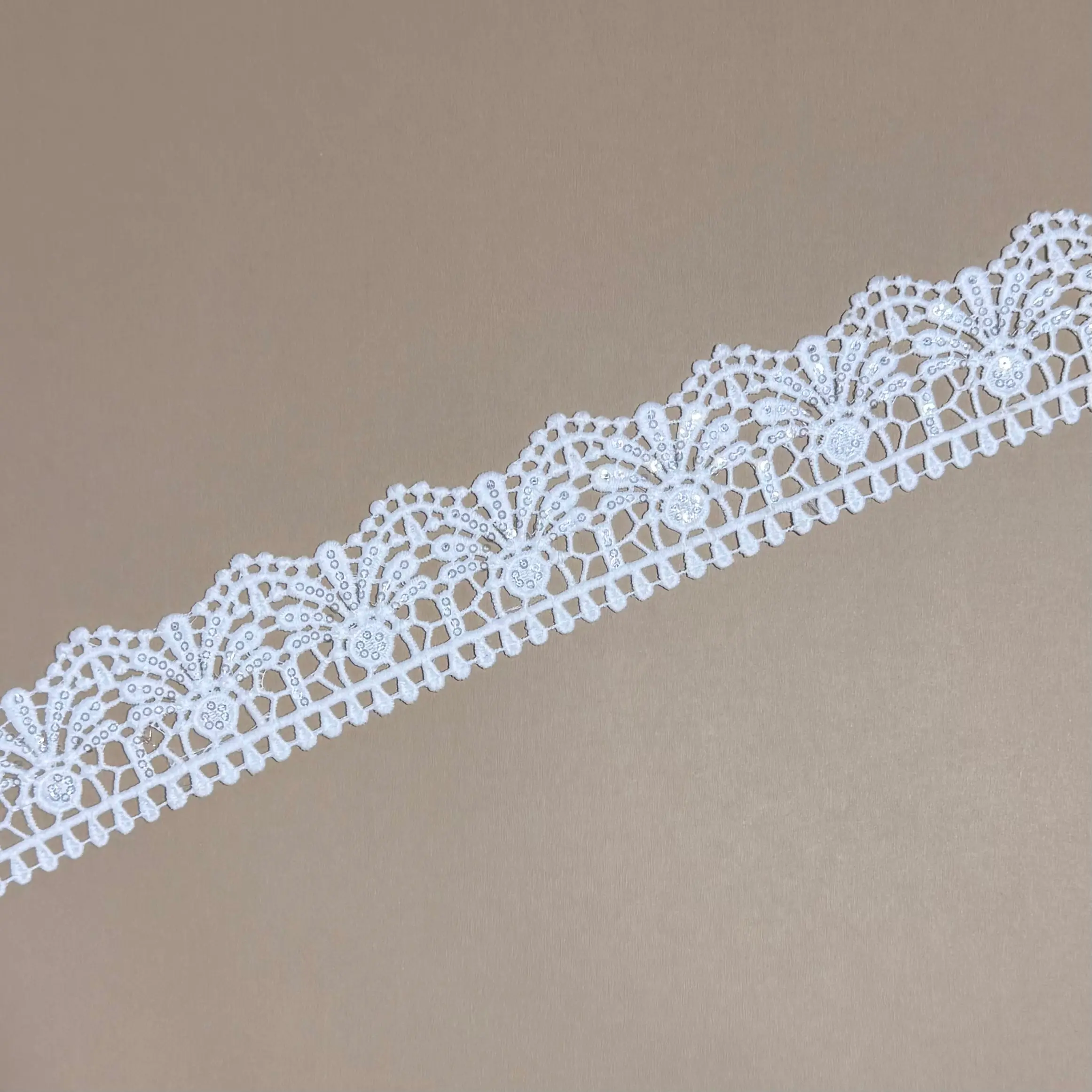 Daisy Honeycomb Mesh Soft Glitter Sheer Single Edge Lace Trim