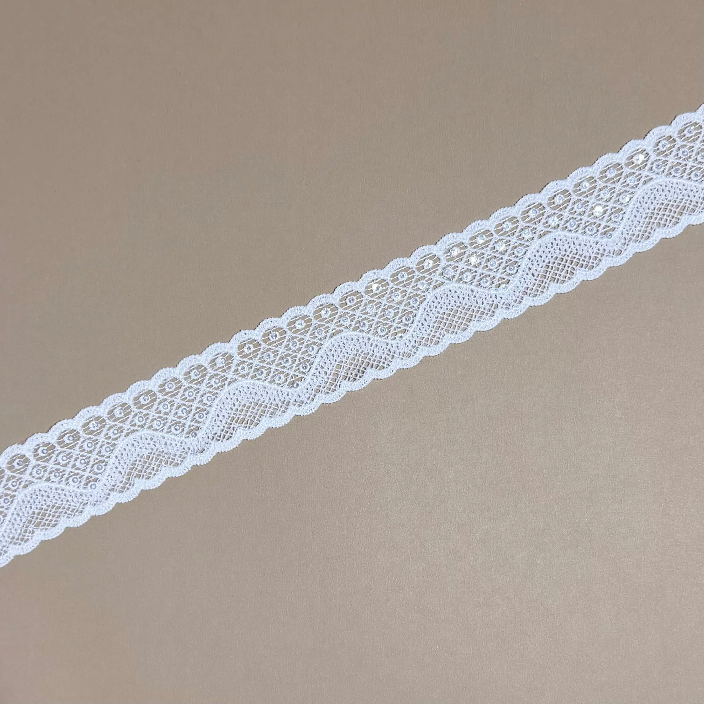 Wave Dual Texture Diamond Mesh Fixed Dot Soft Glitter Sheer Lace Trim