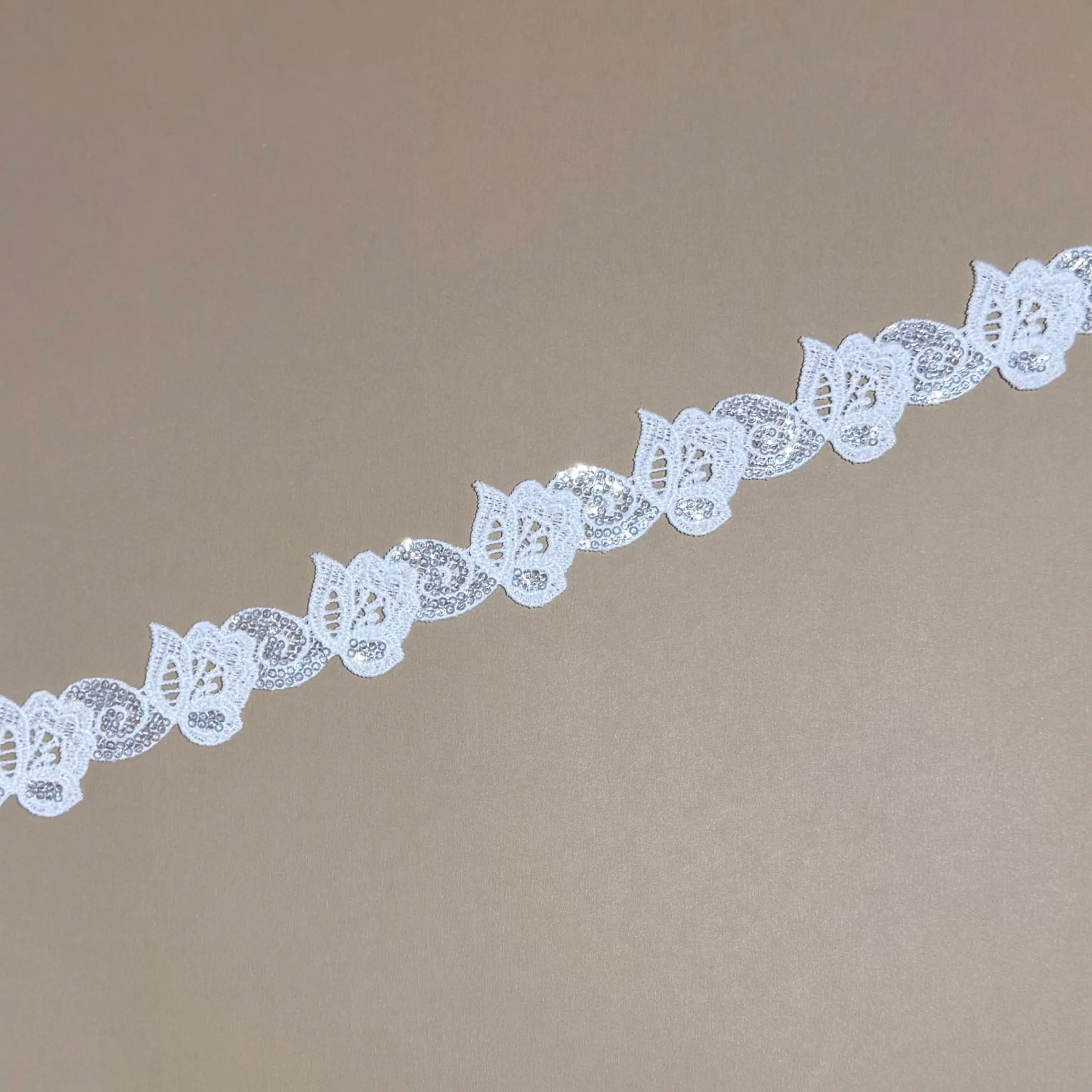 Alternate Tulip Half Panel Soft Glitter Sheer Single Edge Lace Trim