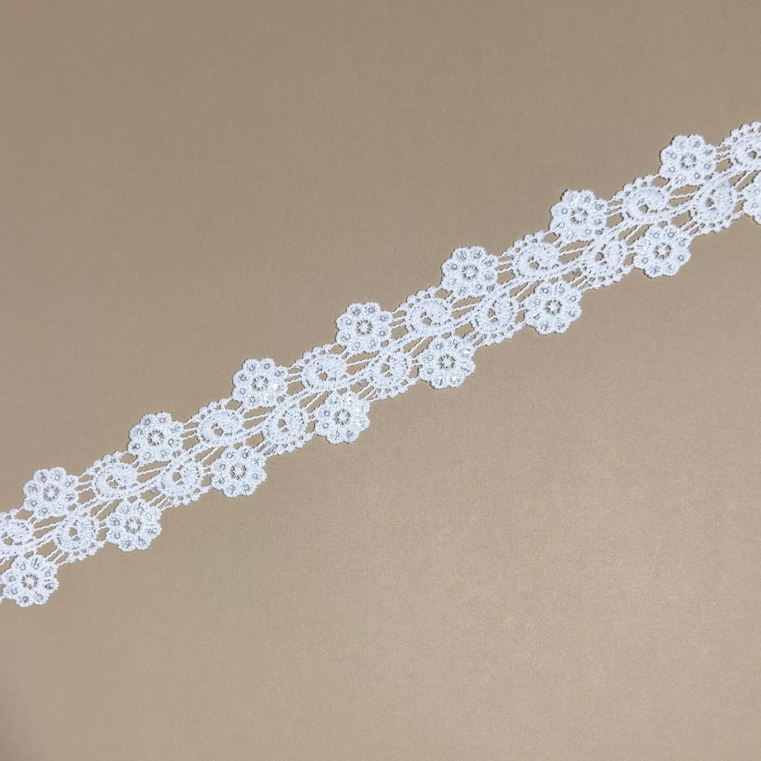 Double Daisy Air Tassel Soft Glitter Sheer Narrow Lace Trim
