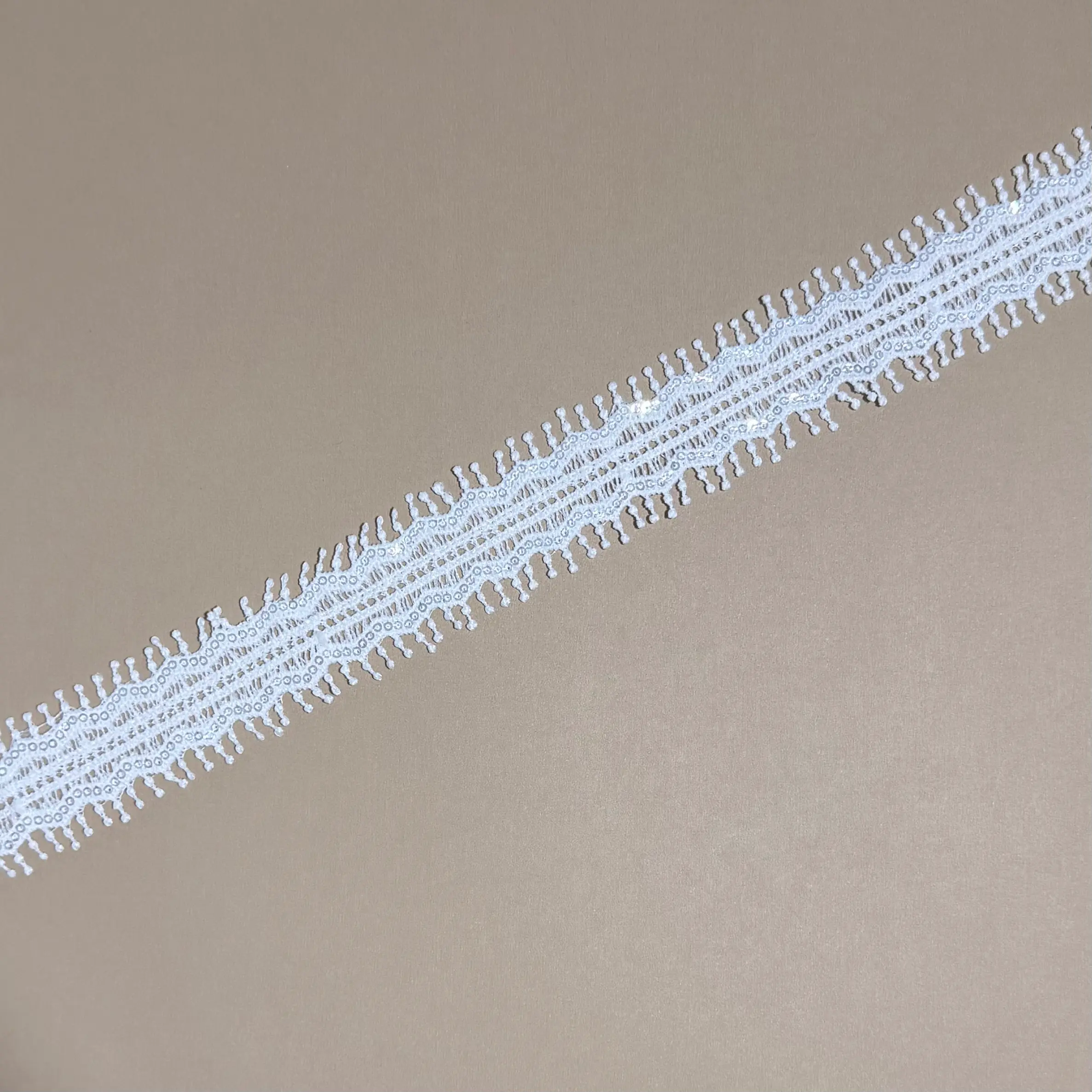 Dual Wavy Pom Pom Fringe Vertical Soft Glitter Sheer Narrow Lace Trim