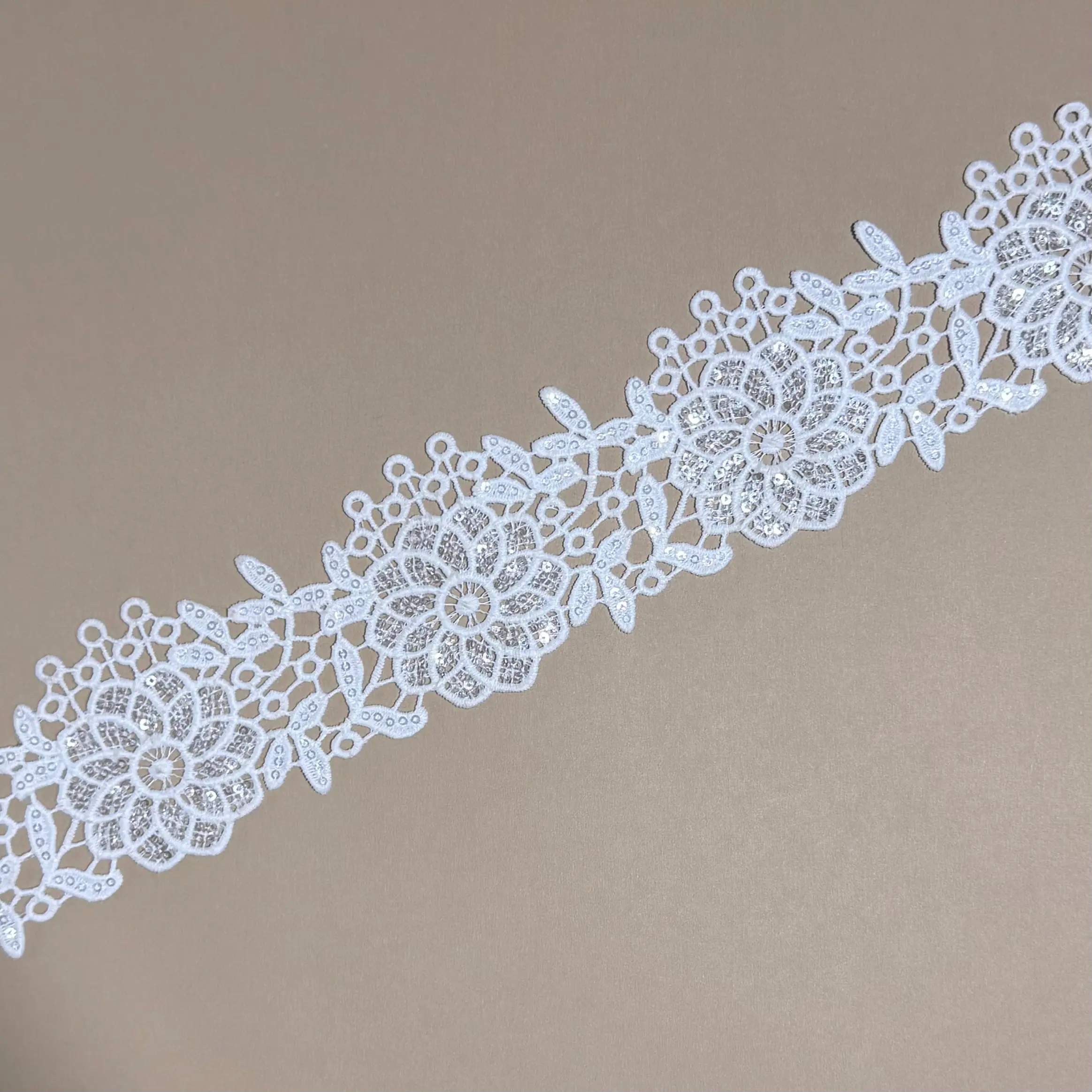 Oversized Sunflower Leaf Ring All Over Soft Glitter Sheer Lace Trim