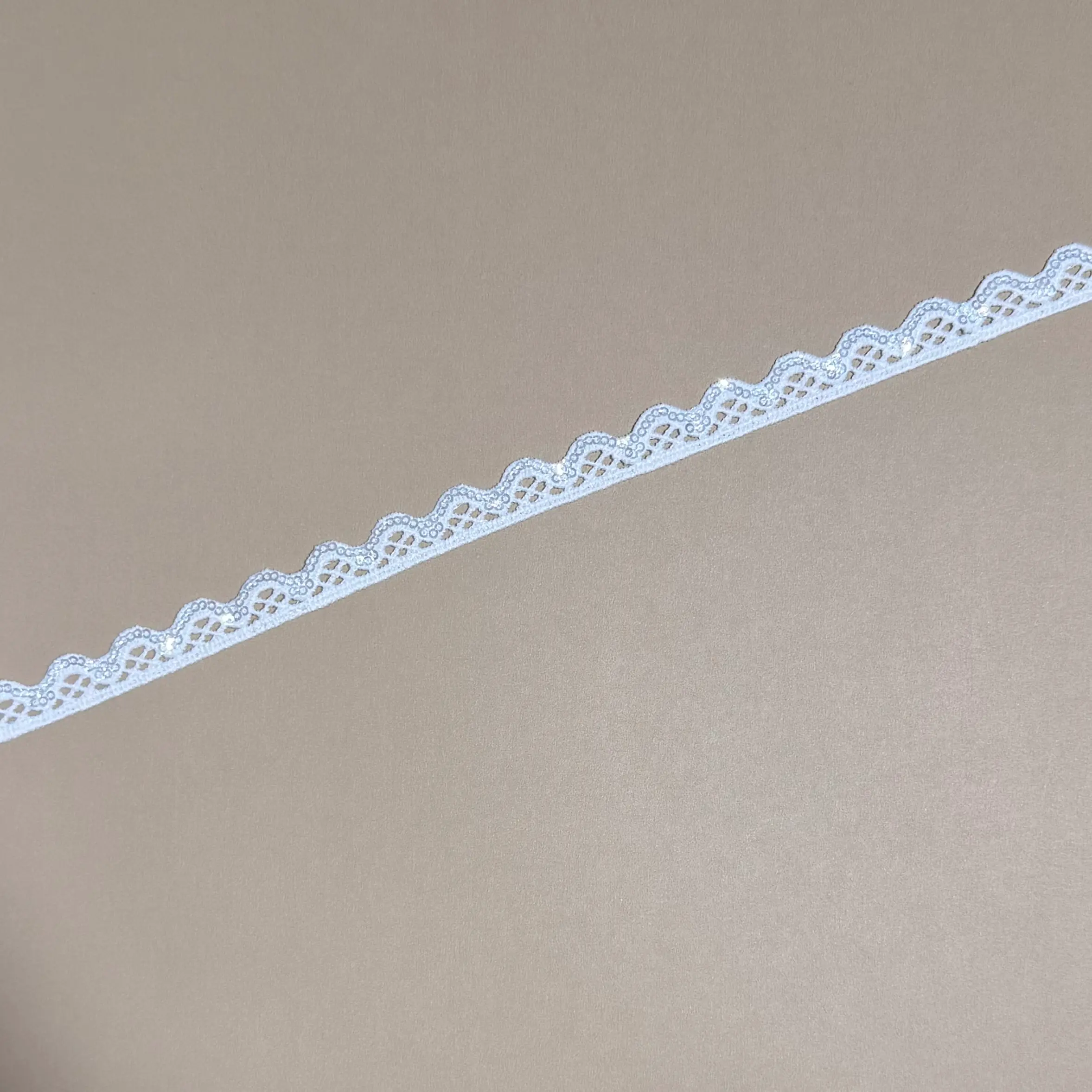 Diamond Lattice Wavy Scallop Edge Soft Glitter Sheer Thin Lace Trim