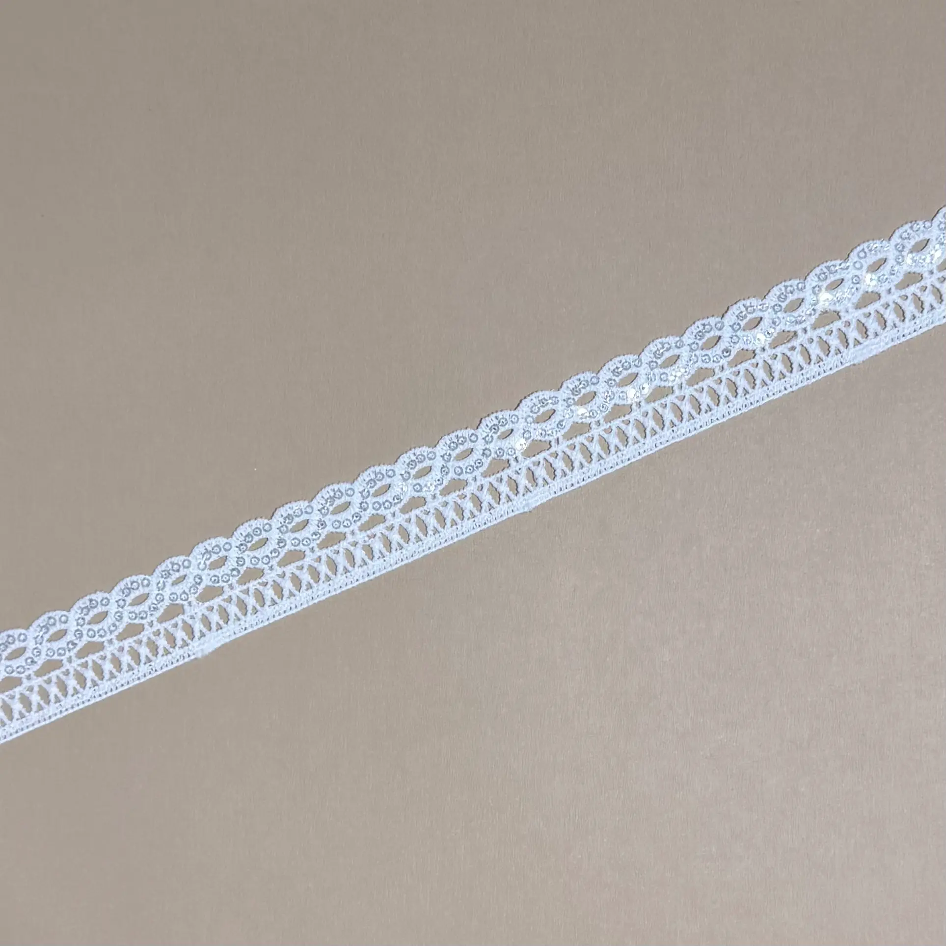 Dual Texture Oval Loop Full Edge Soft Glitter Thin Lace Trim