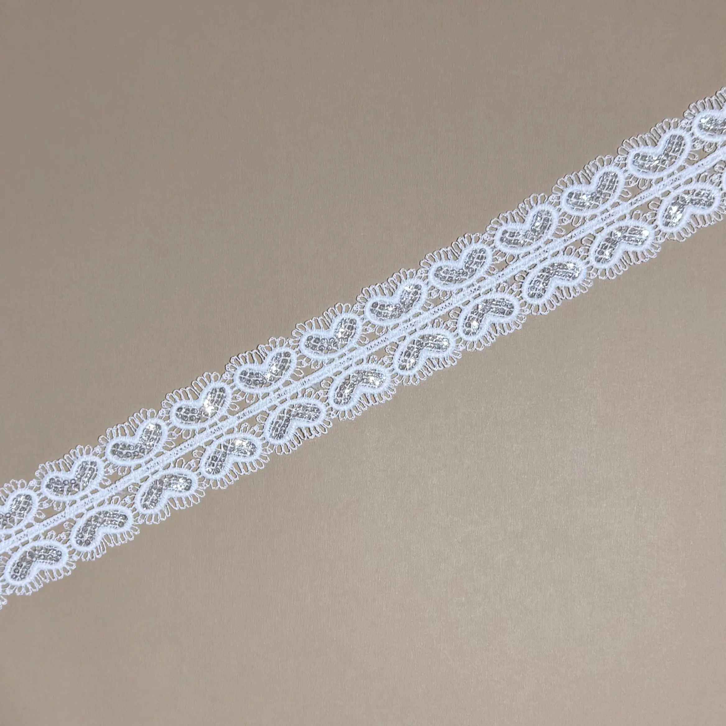 Dual-Row Heart Sequined Lace Trim