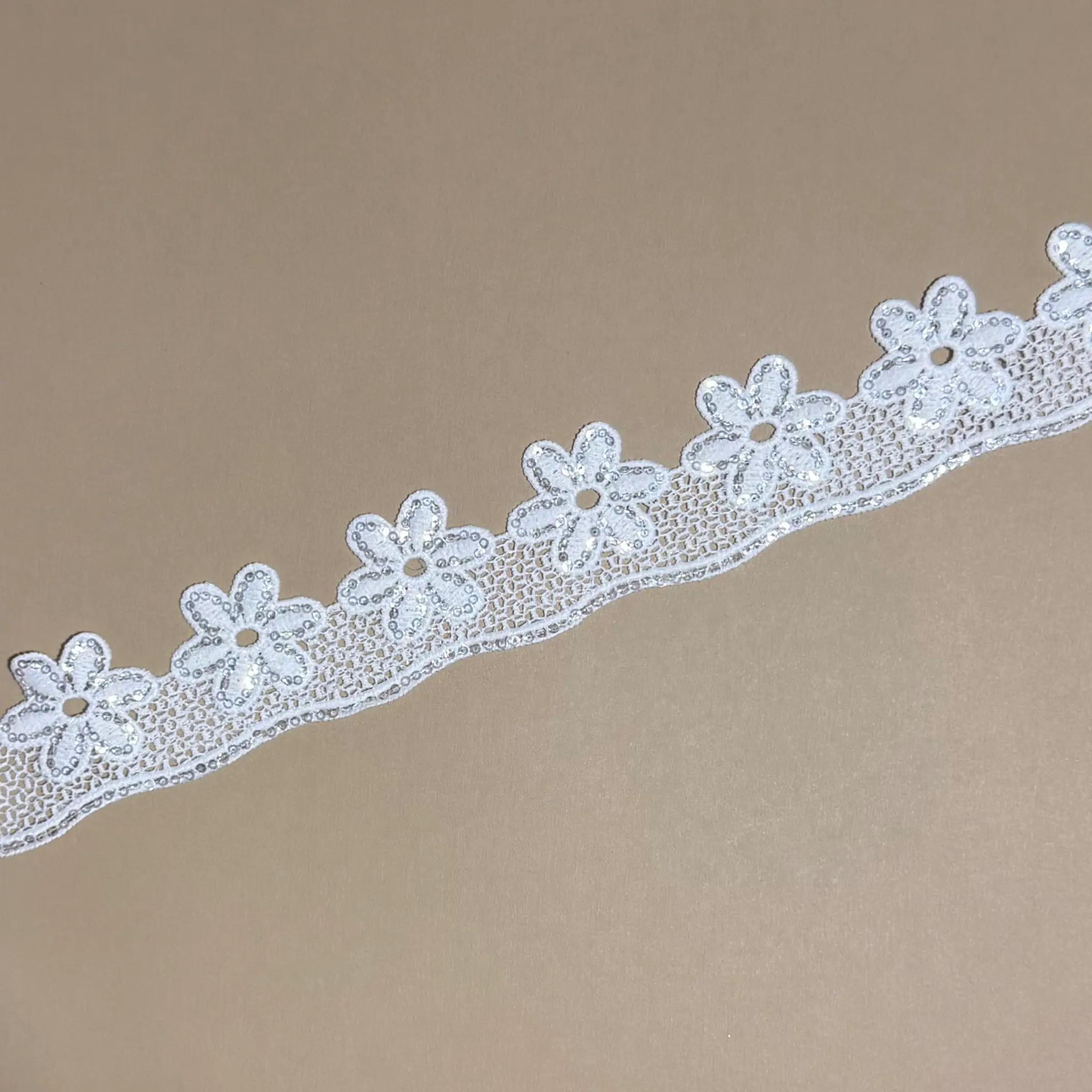 Five-Petal Floral Sequined Lace Trim