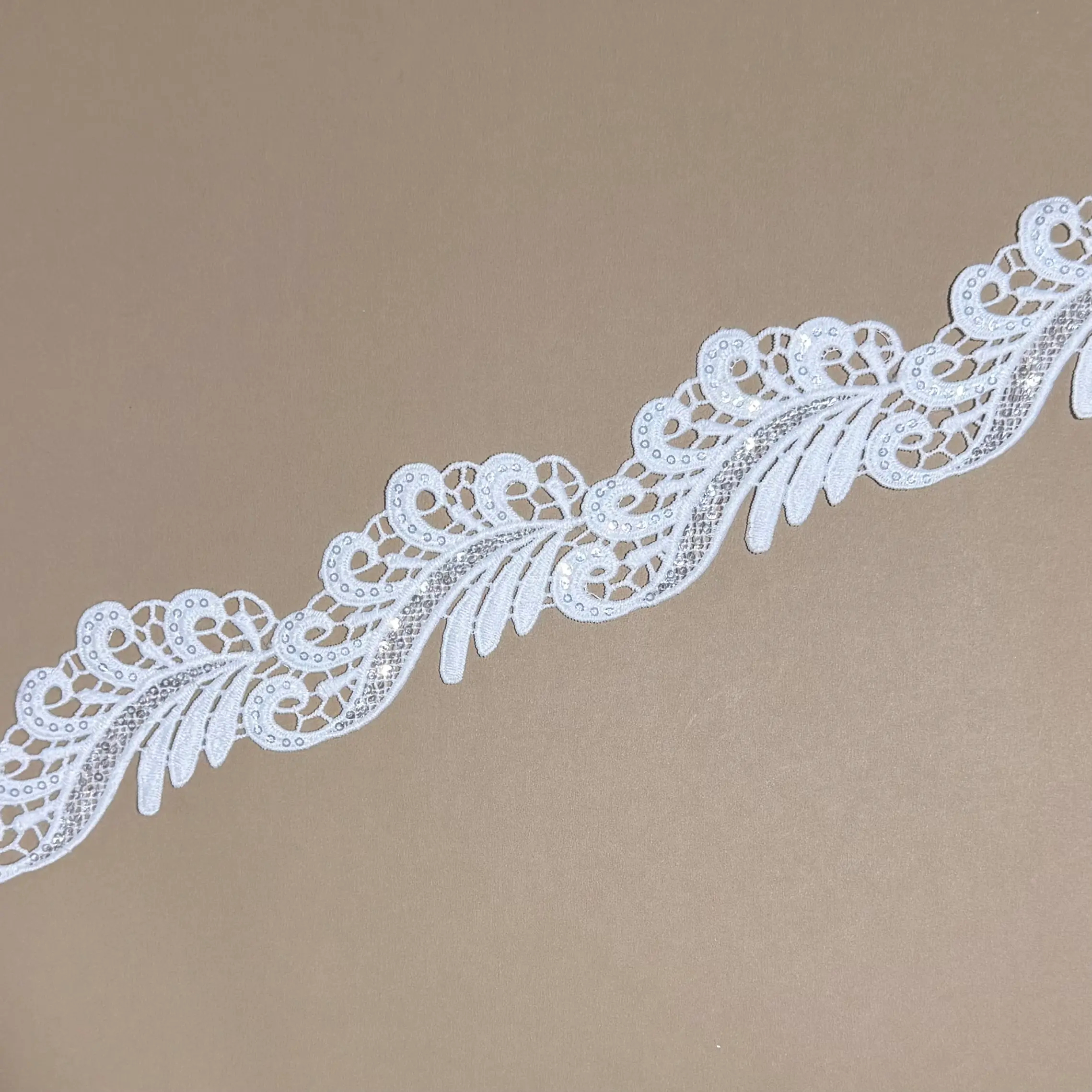 Feather Scroll Fully Sequined Lace Trim