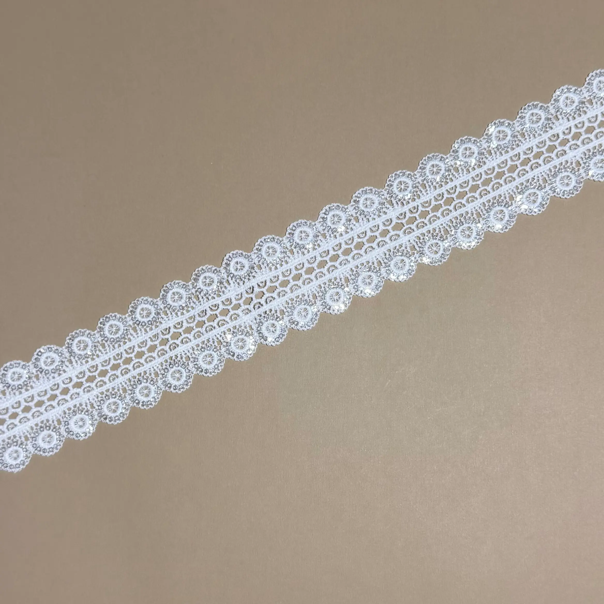 Double Edge Circular Floral Sequined Lace Trim