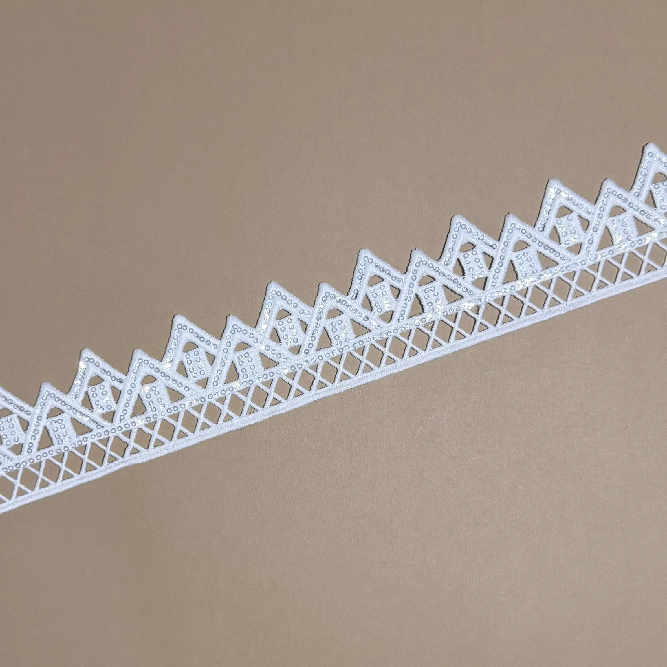 Geometric Zigzag Diamond Fully Sequined Lace Trim