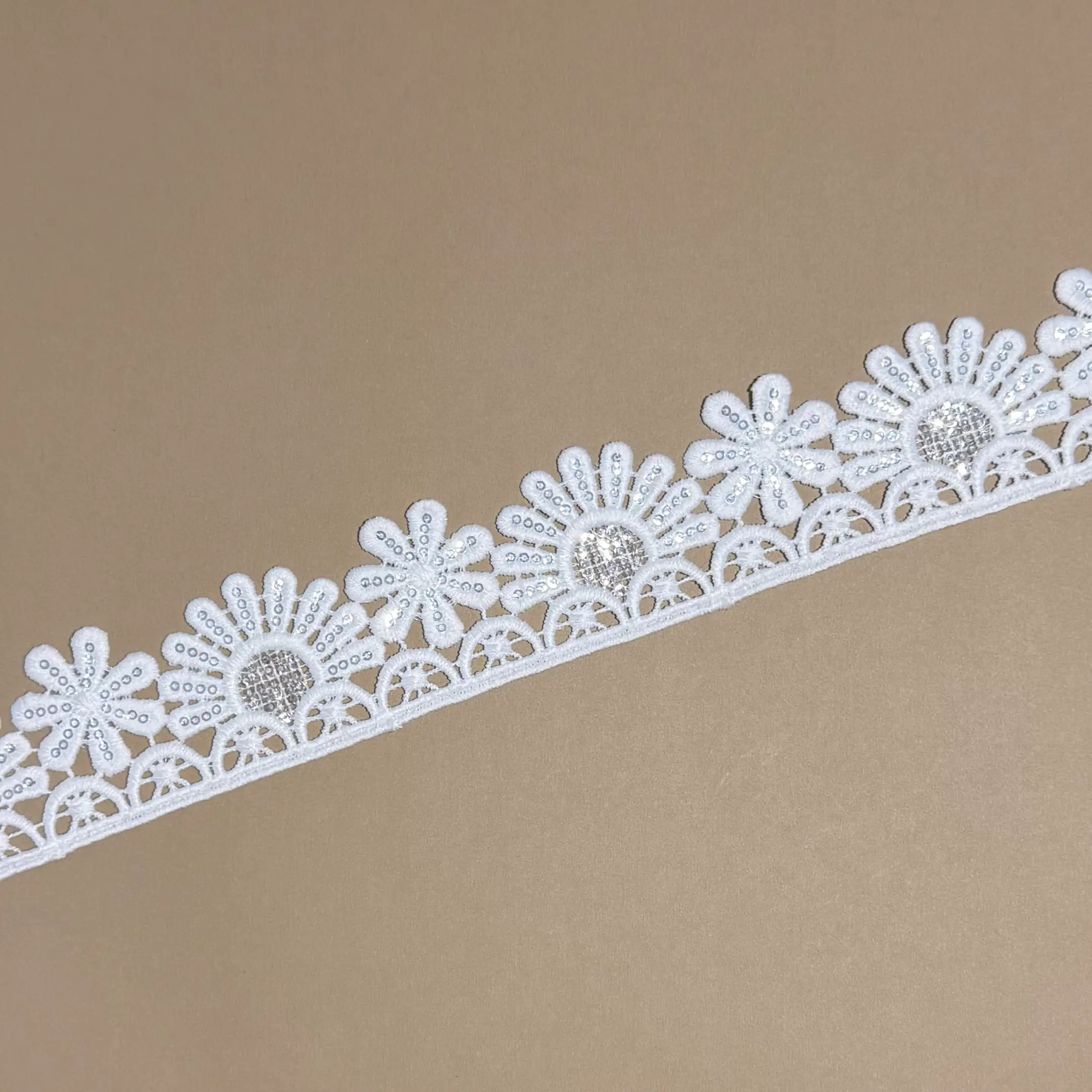 Daisy Sunflower Fully Sequined Lace Trim