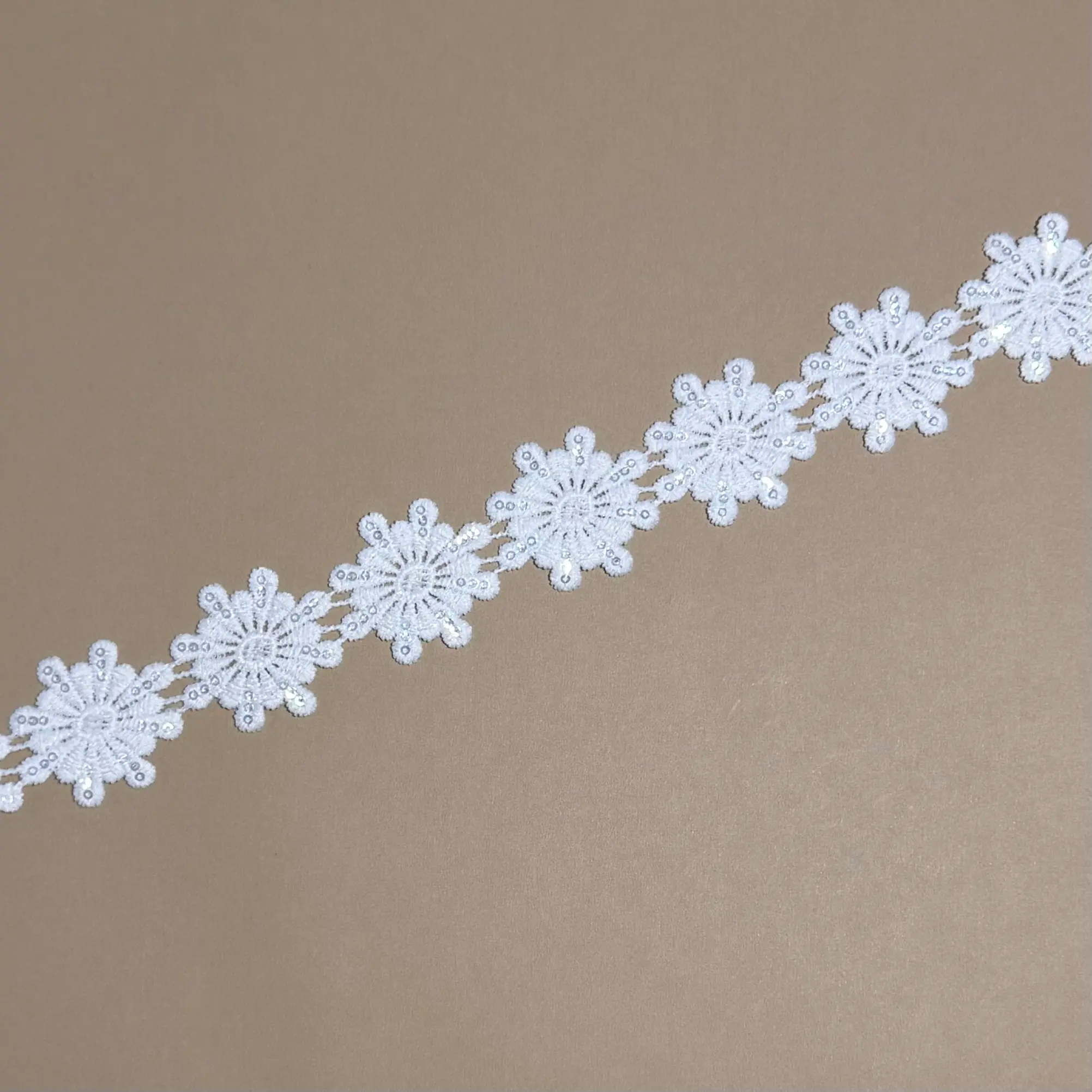Snowflake Floral Fully Sequined Lace Trim
