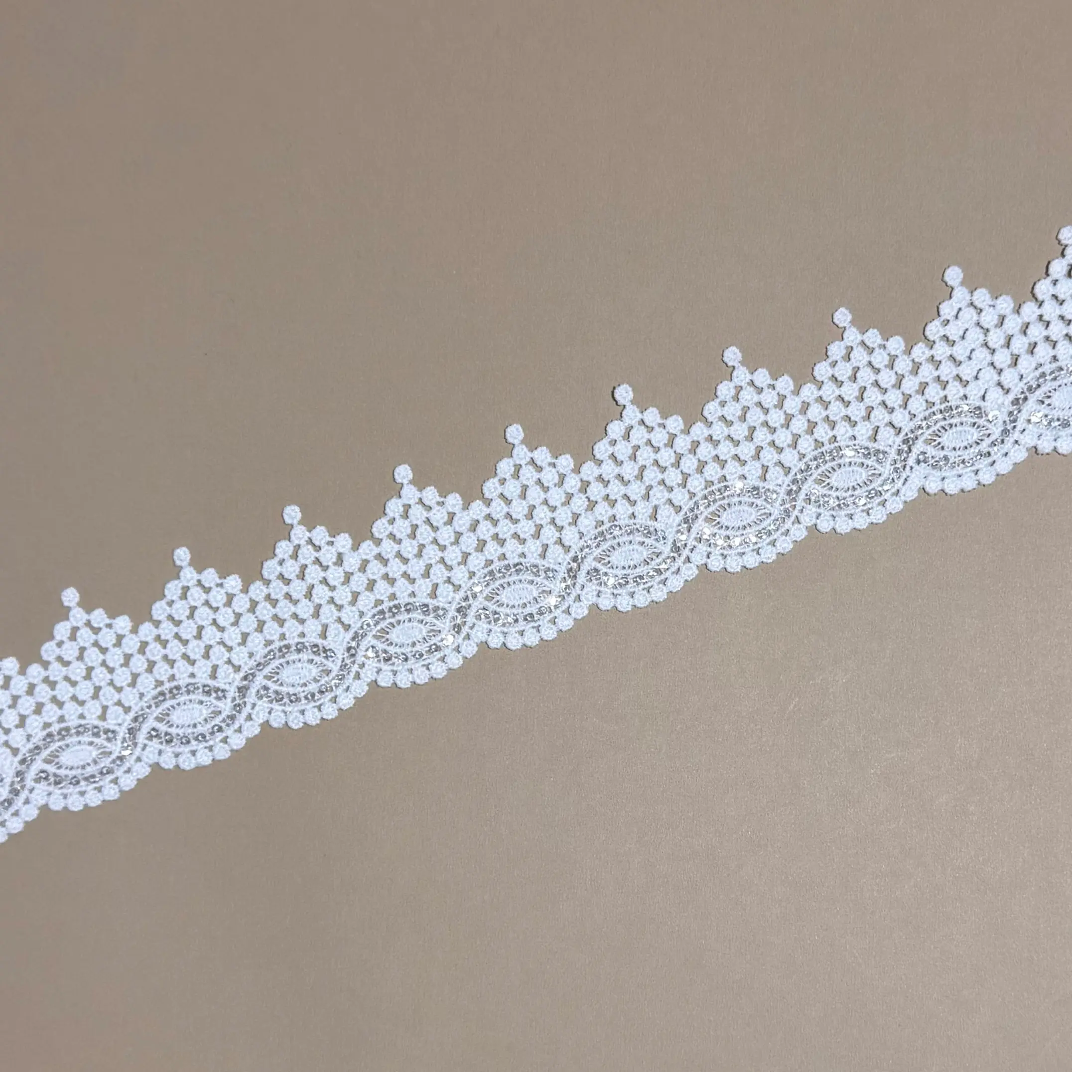 Oval Floral Bobble Sequined Lace Trim